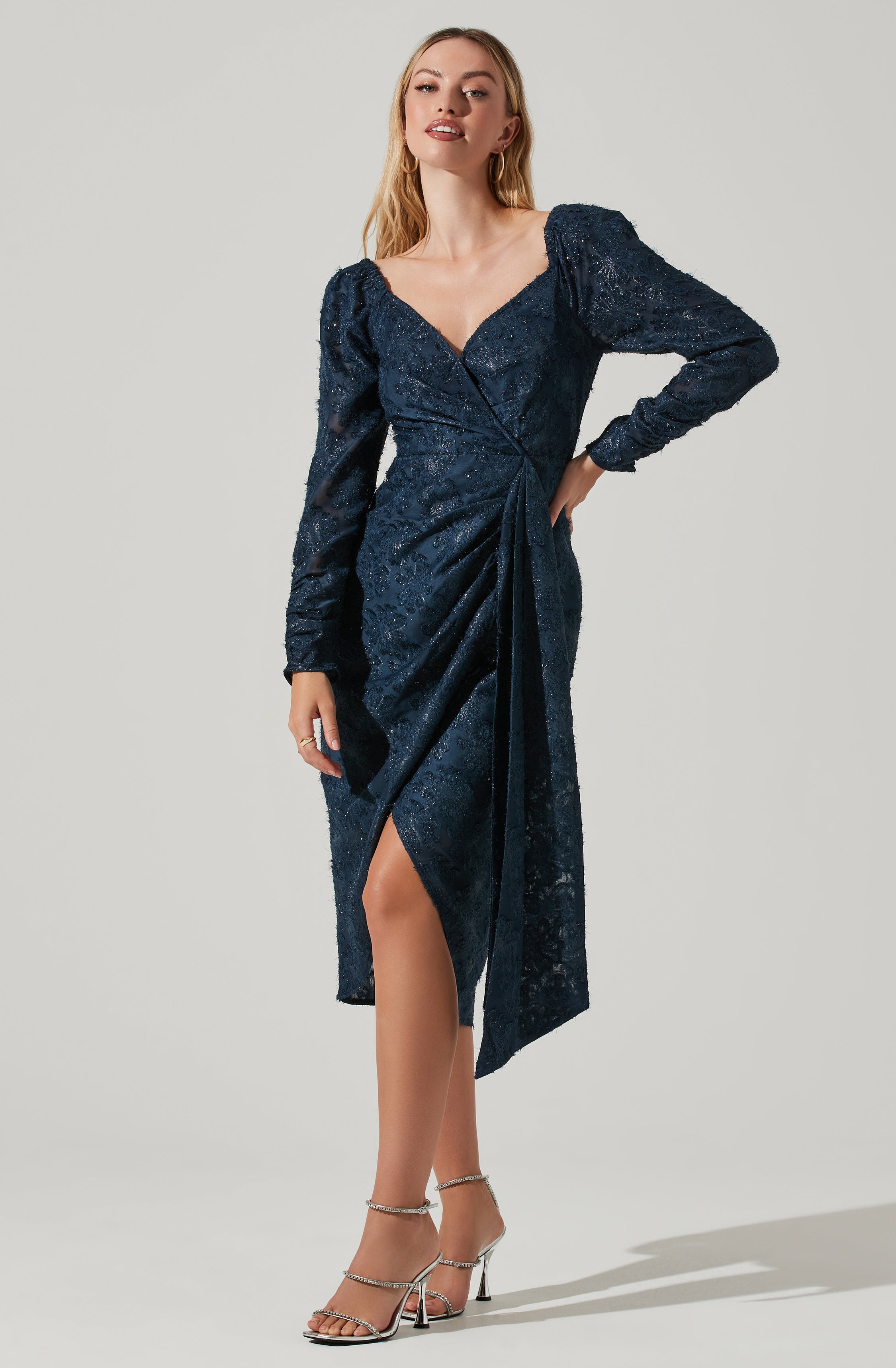 Terese Floral Burnout Tie Waist Midi Dress-Aljck