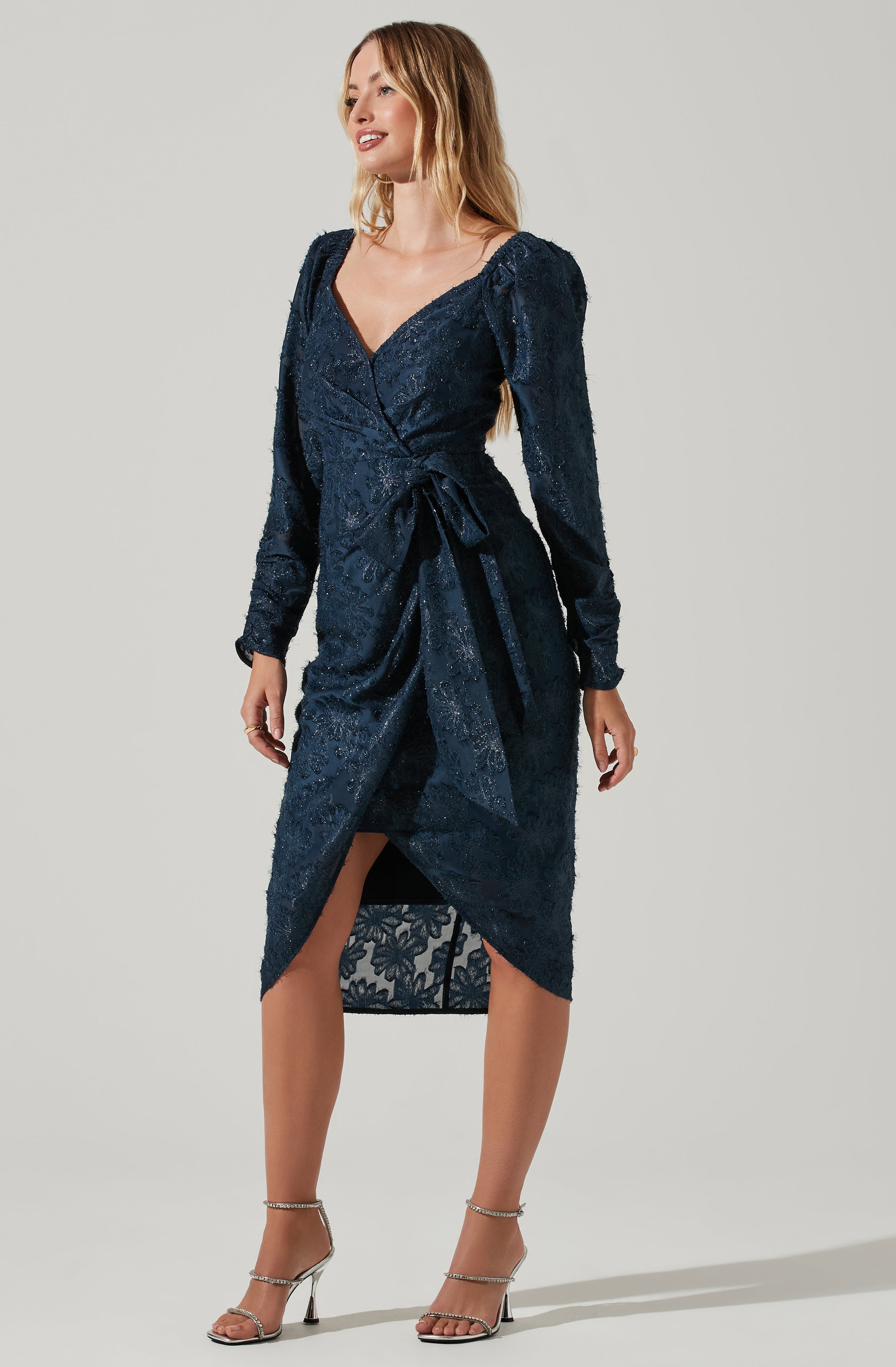 Terese Floral Burnout Tie Waist Midi Dress-Aljck