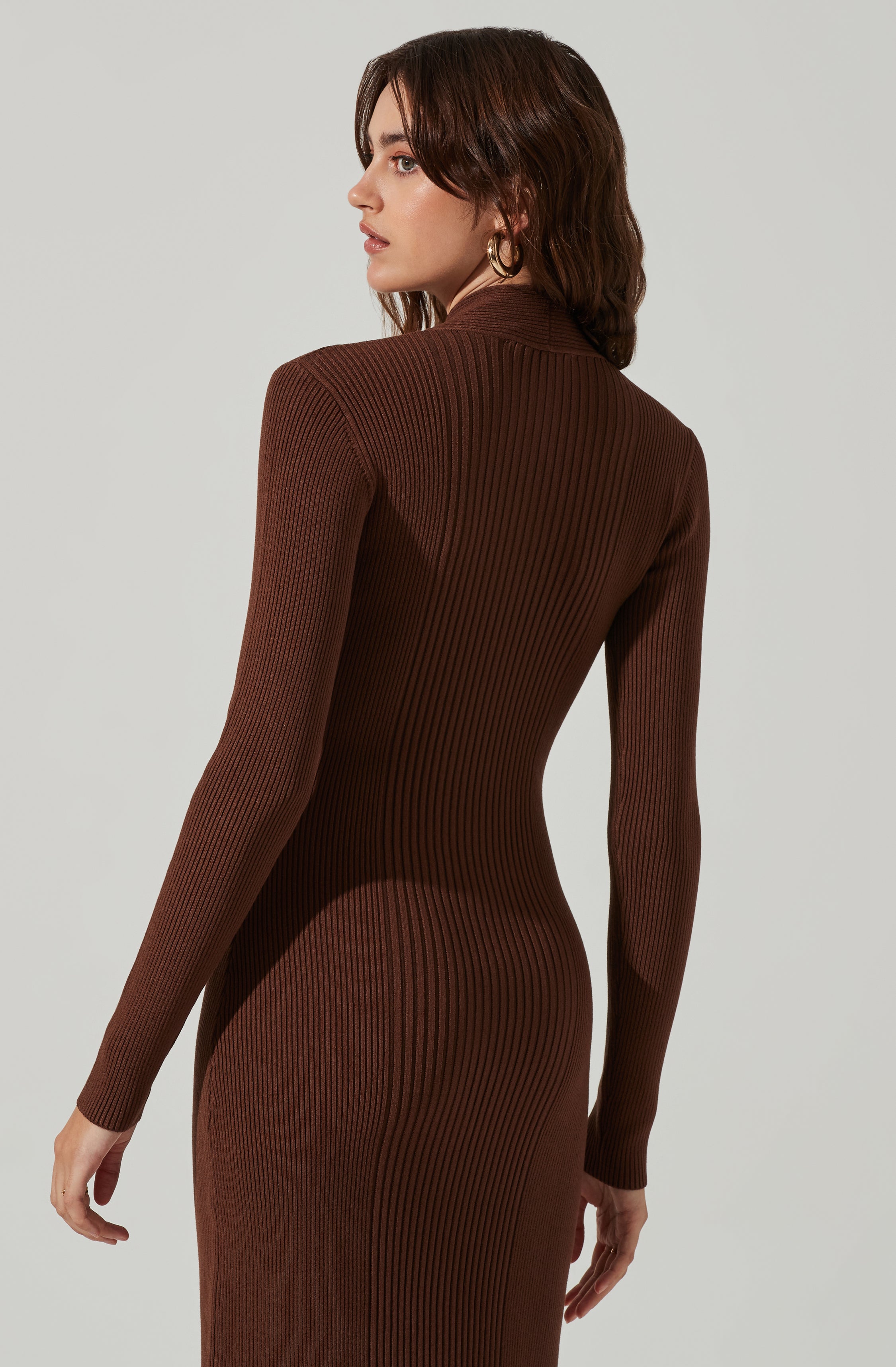 Mock Twist Neck Sweater Midi Dress-Aljck