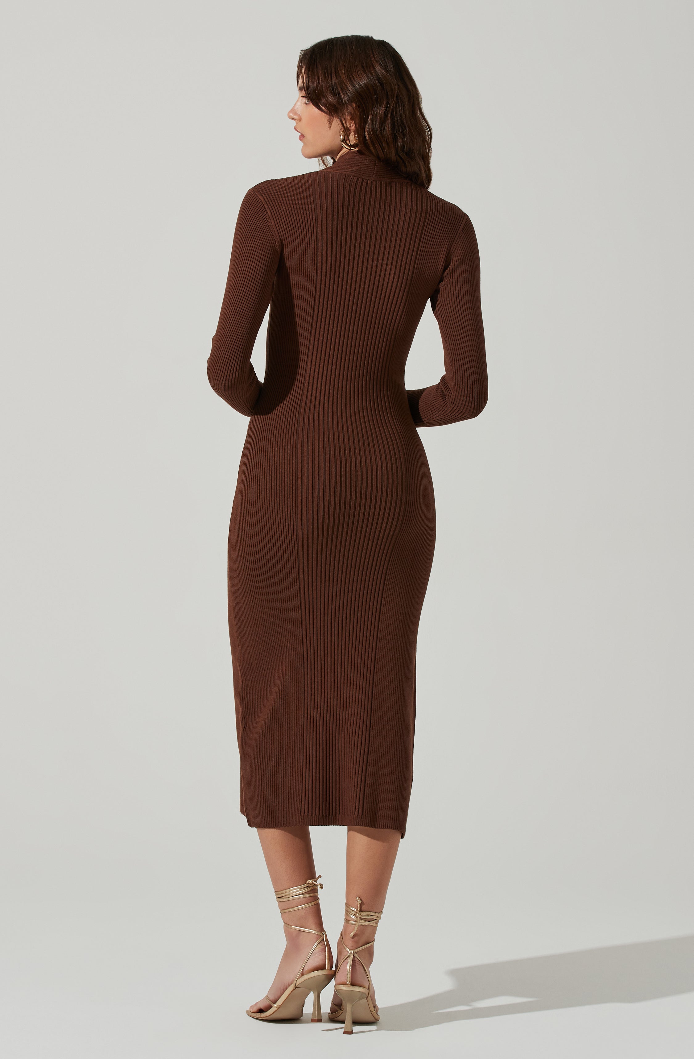 Mock Twist Neck Sweater Midi Dress-Aljck