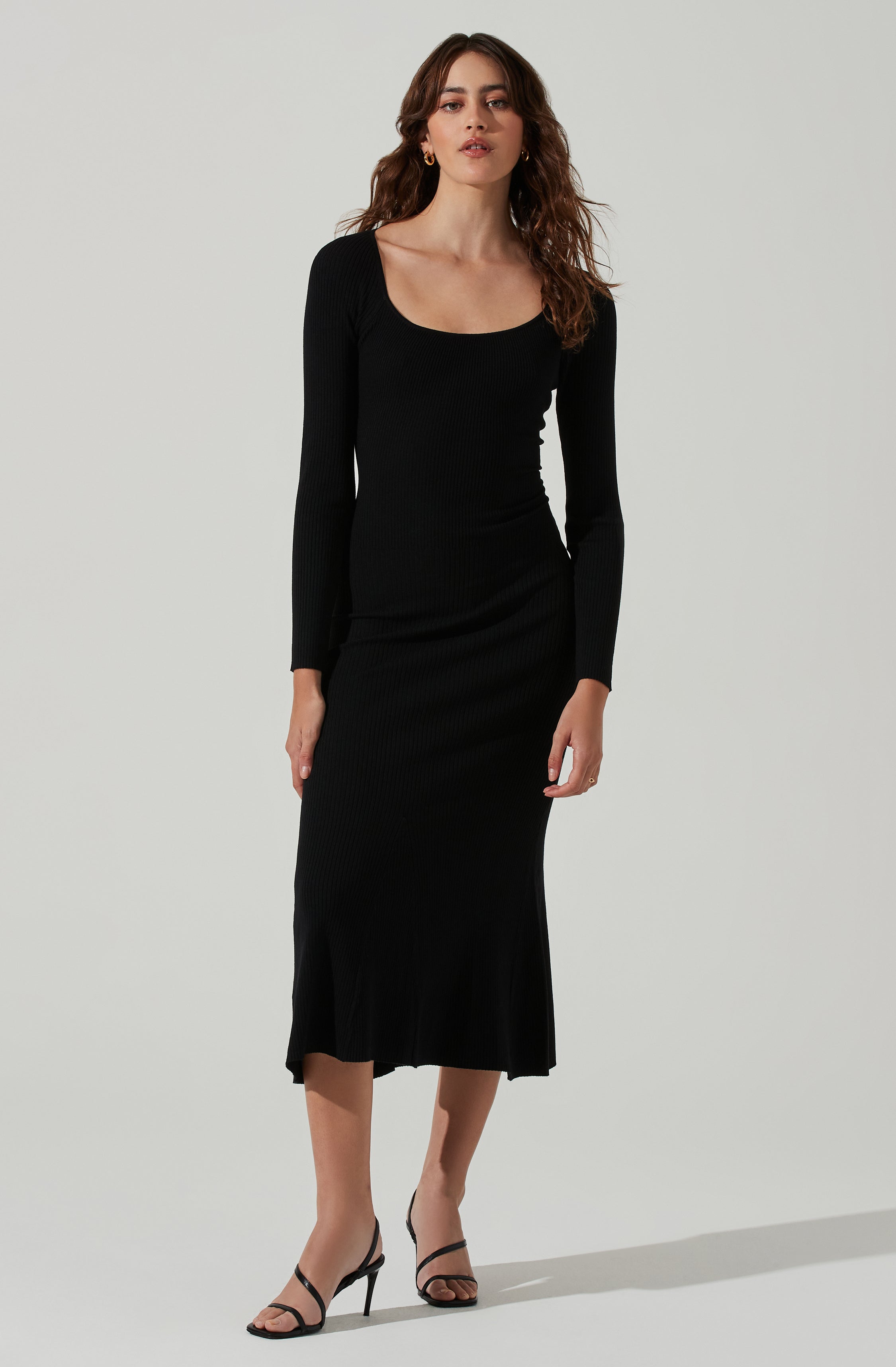 Long Sleeve Cutout Midi Dress-Aljck