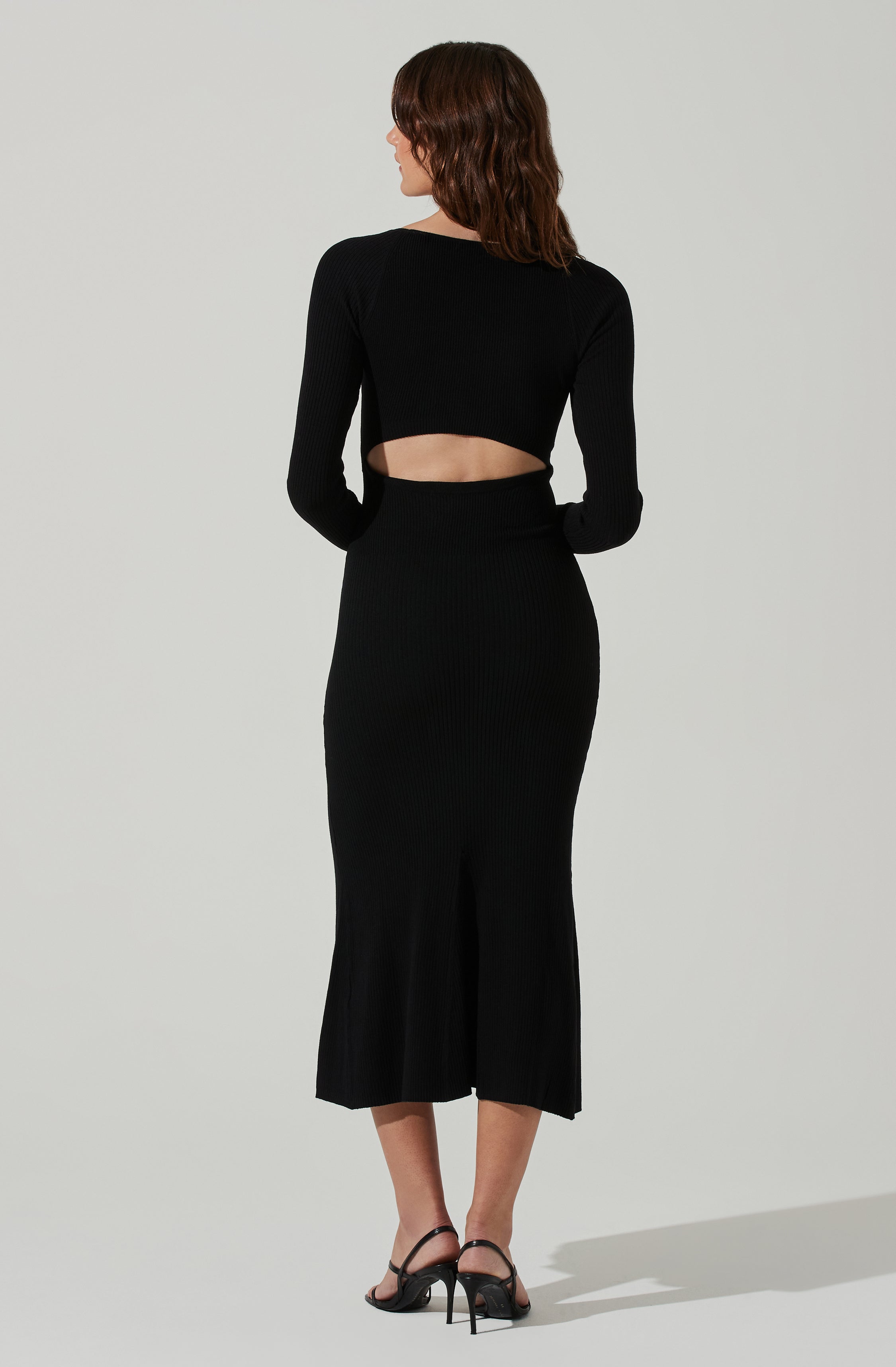 Long Sleeve Cutout Midi Dress-Aljck