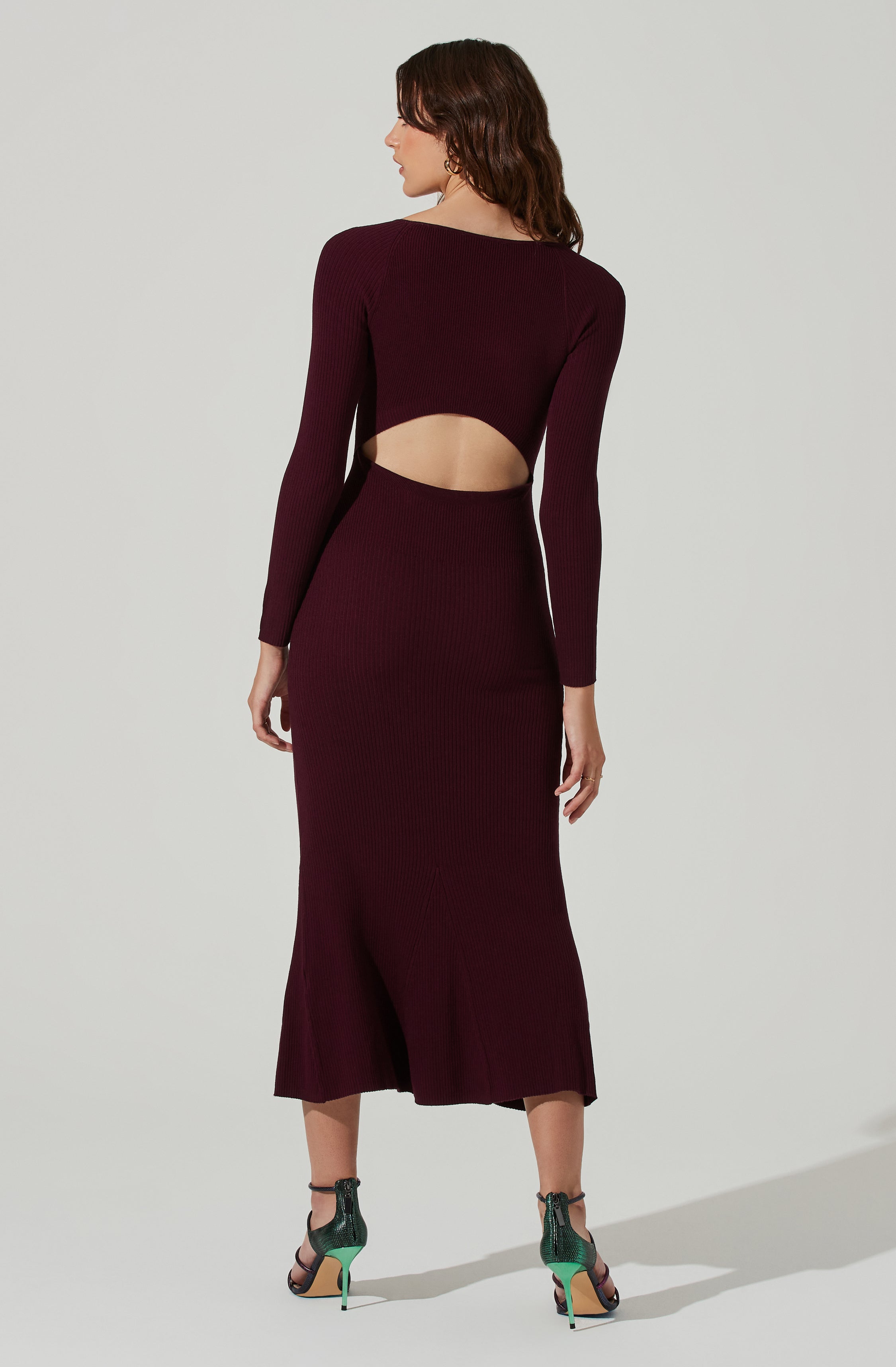 Long Sleeve Cutout Midi Dress-Aljck