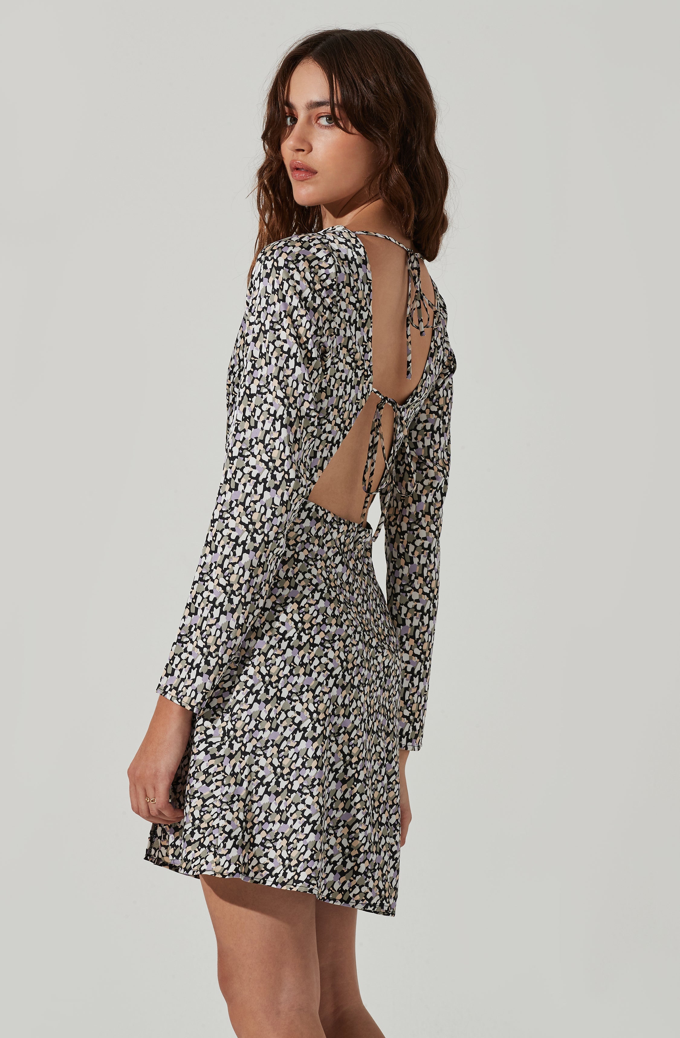 Cowl Neck Long Sleeve Mini Dress-Aljck