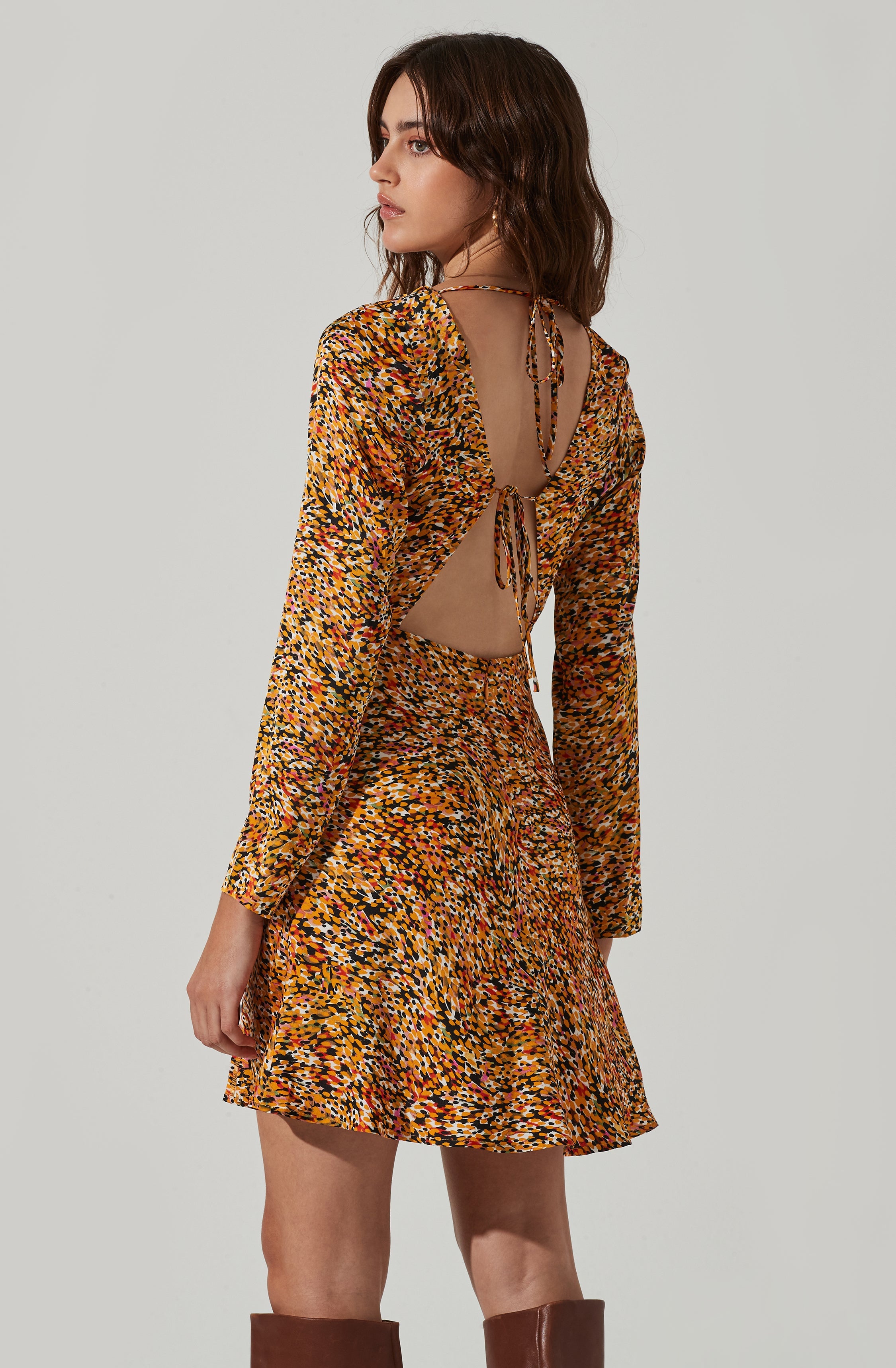 Cowl Neck Long Sleeve Mini Dress-Aljck