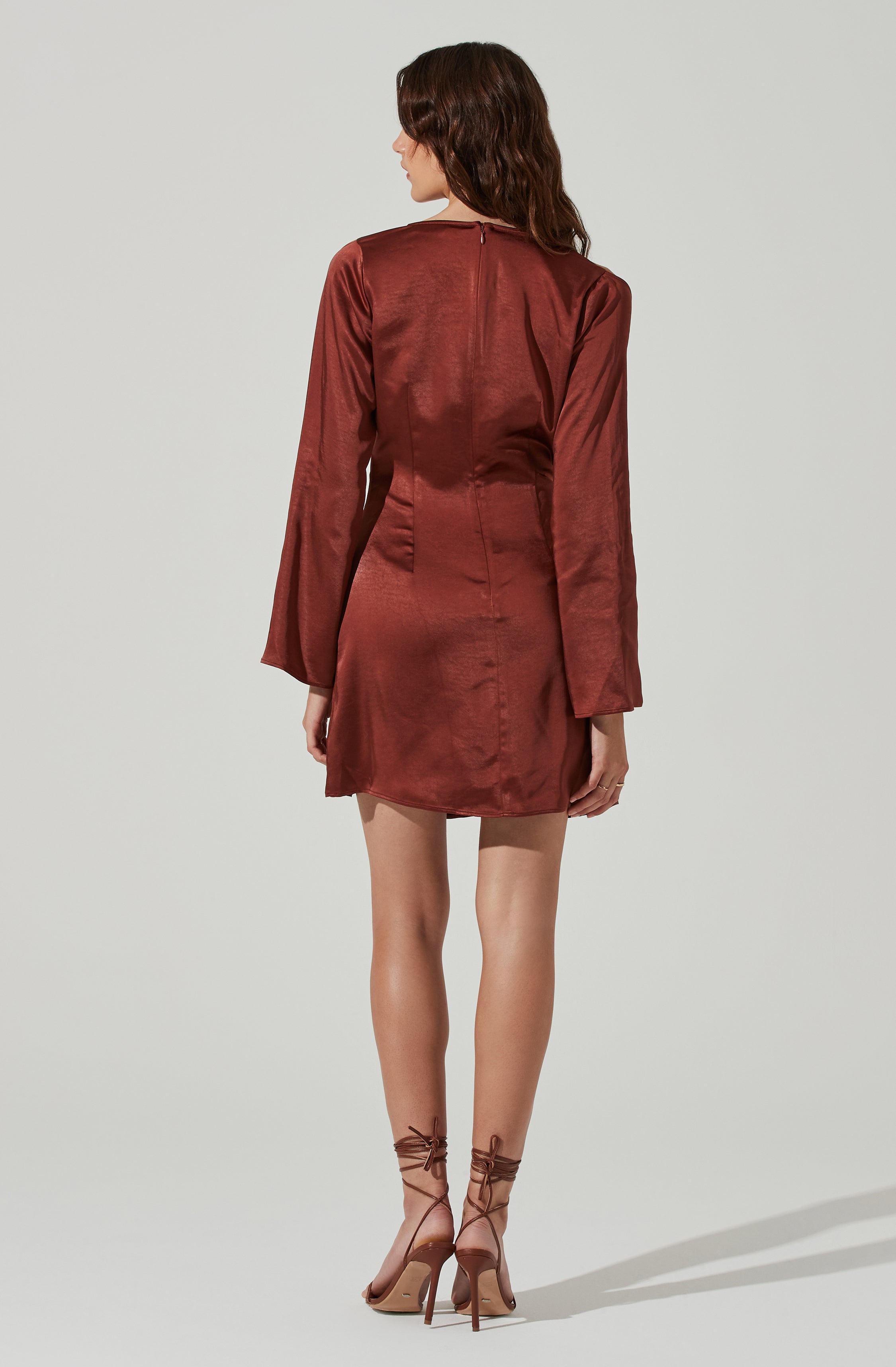 Shoulder Cutout Long Sleeve Satin Mini Dress-Aljck