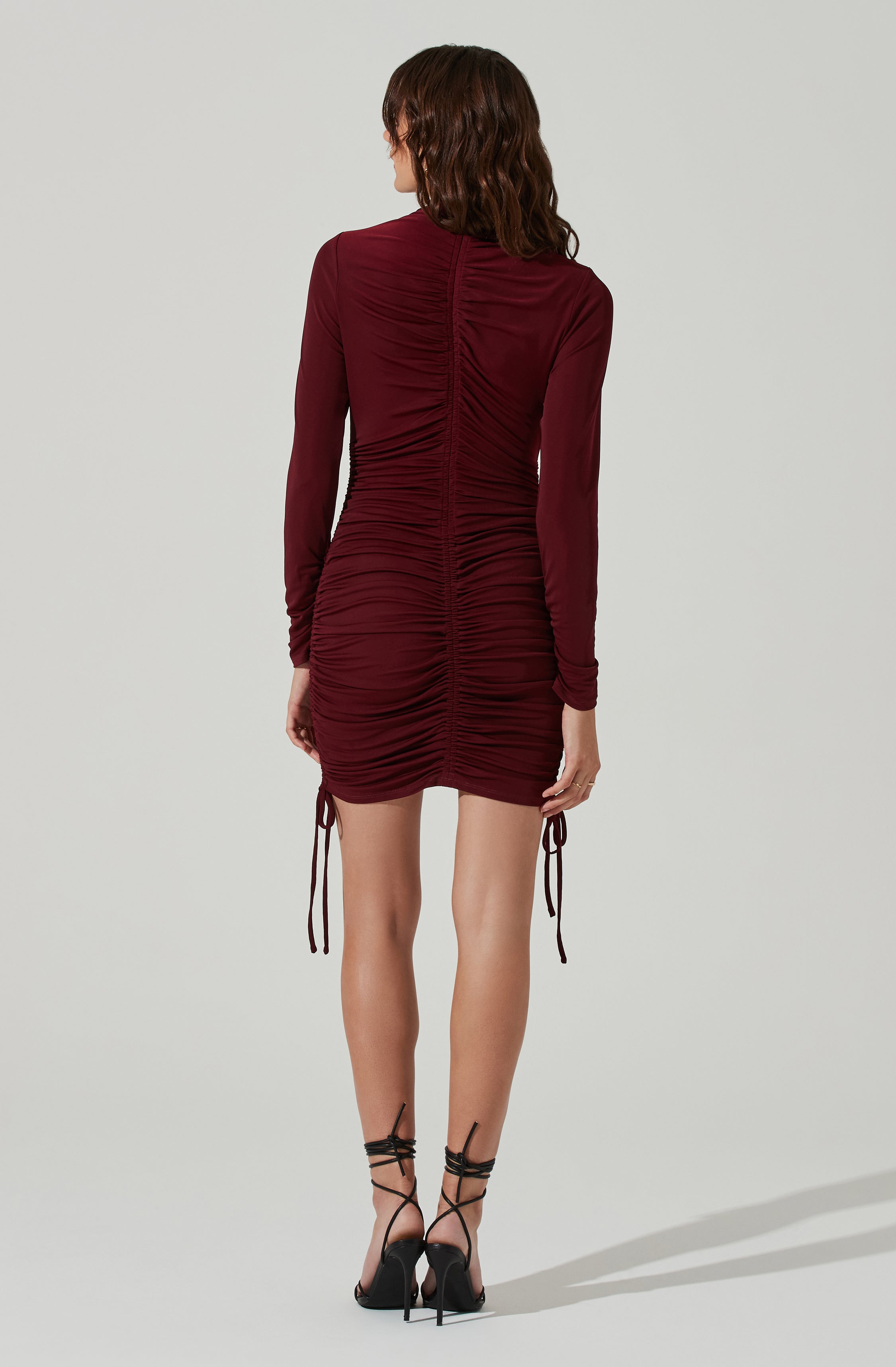 Ruched Center Long Sleeve Mini Dress-Aljck