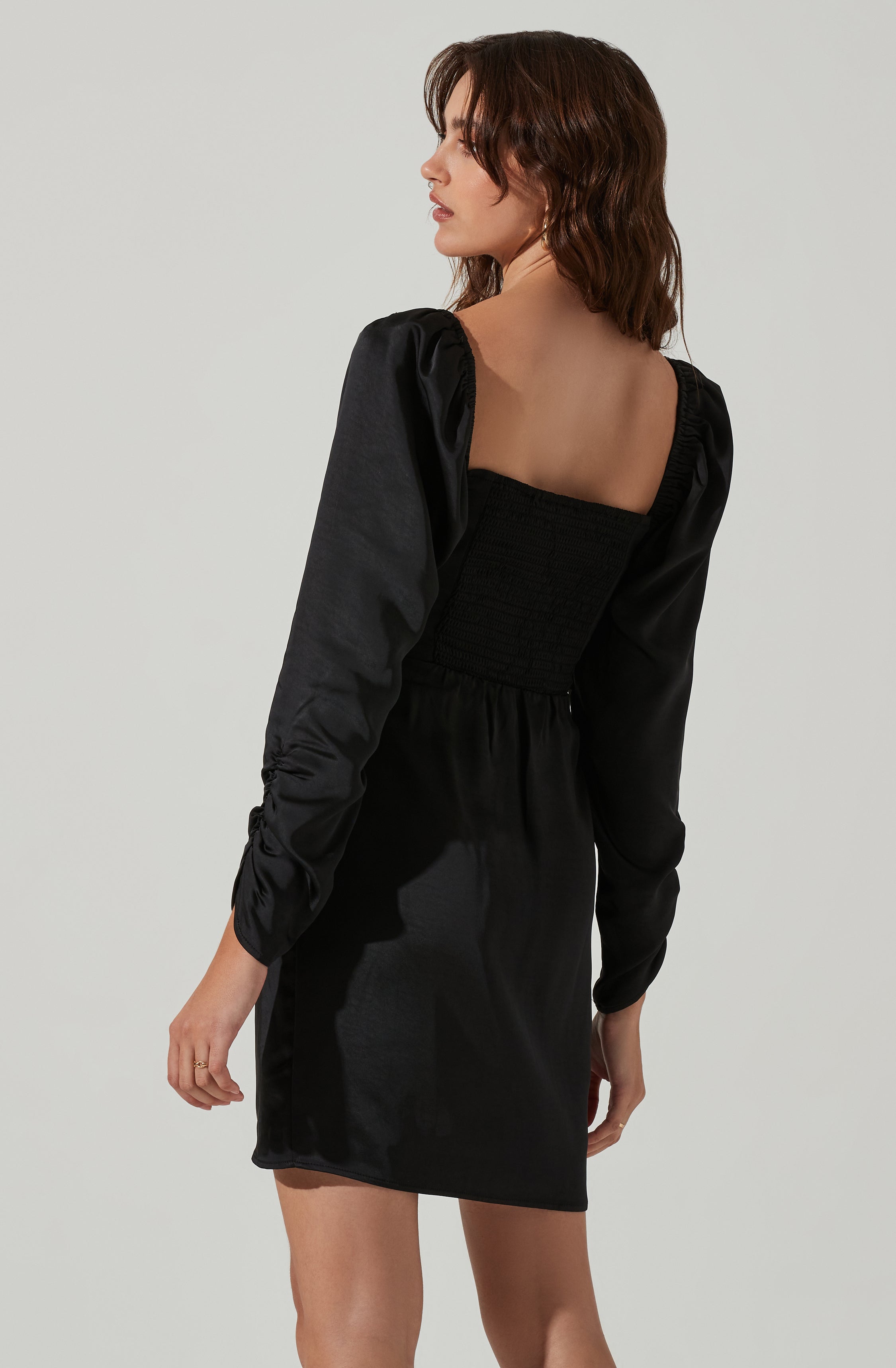 Lace Bustier Long Sleeve Mini Dress-Aljck