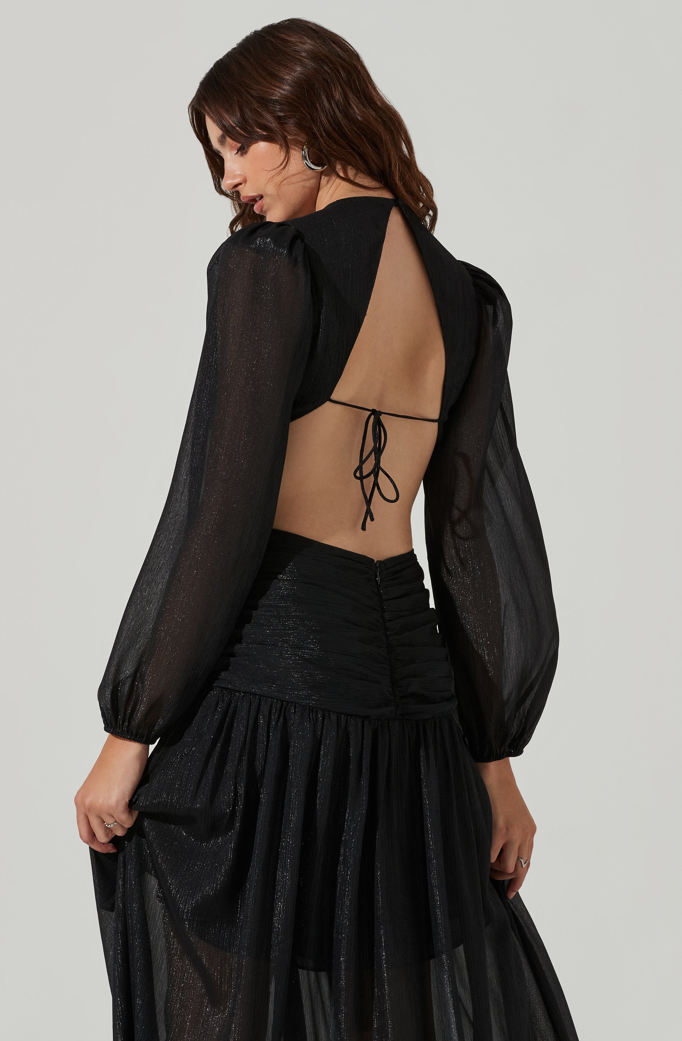 Metallic Twist Cutout Waist Maxi Dress-Aljck