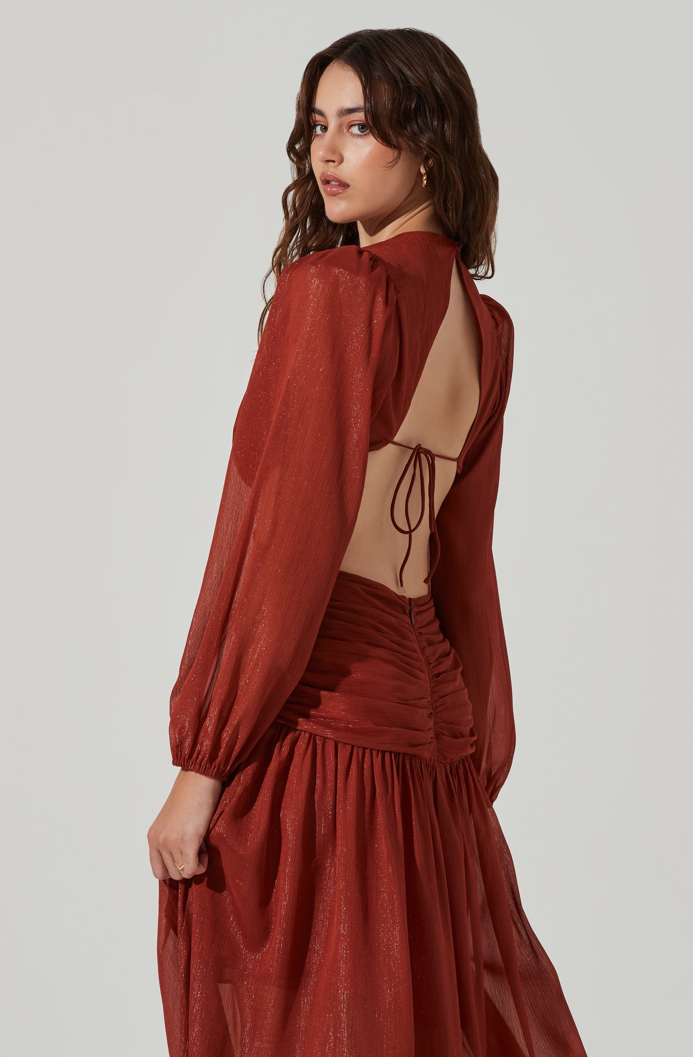 Metallic Twist Cutout Waist Maxi Dress-Aljck