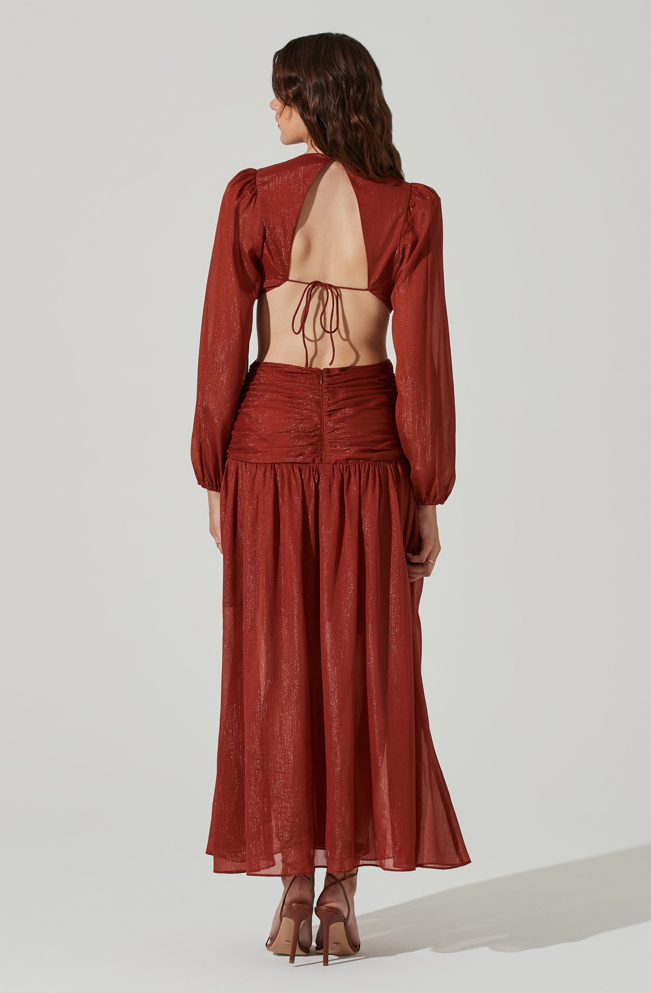 Metallic Twist Cutout Waist Maxi Dress-Aljck