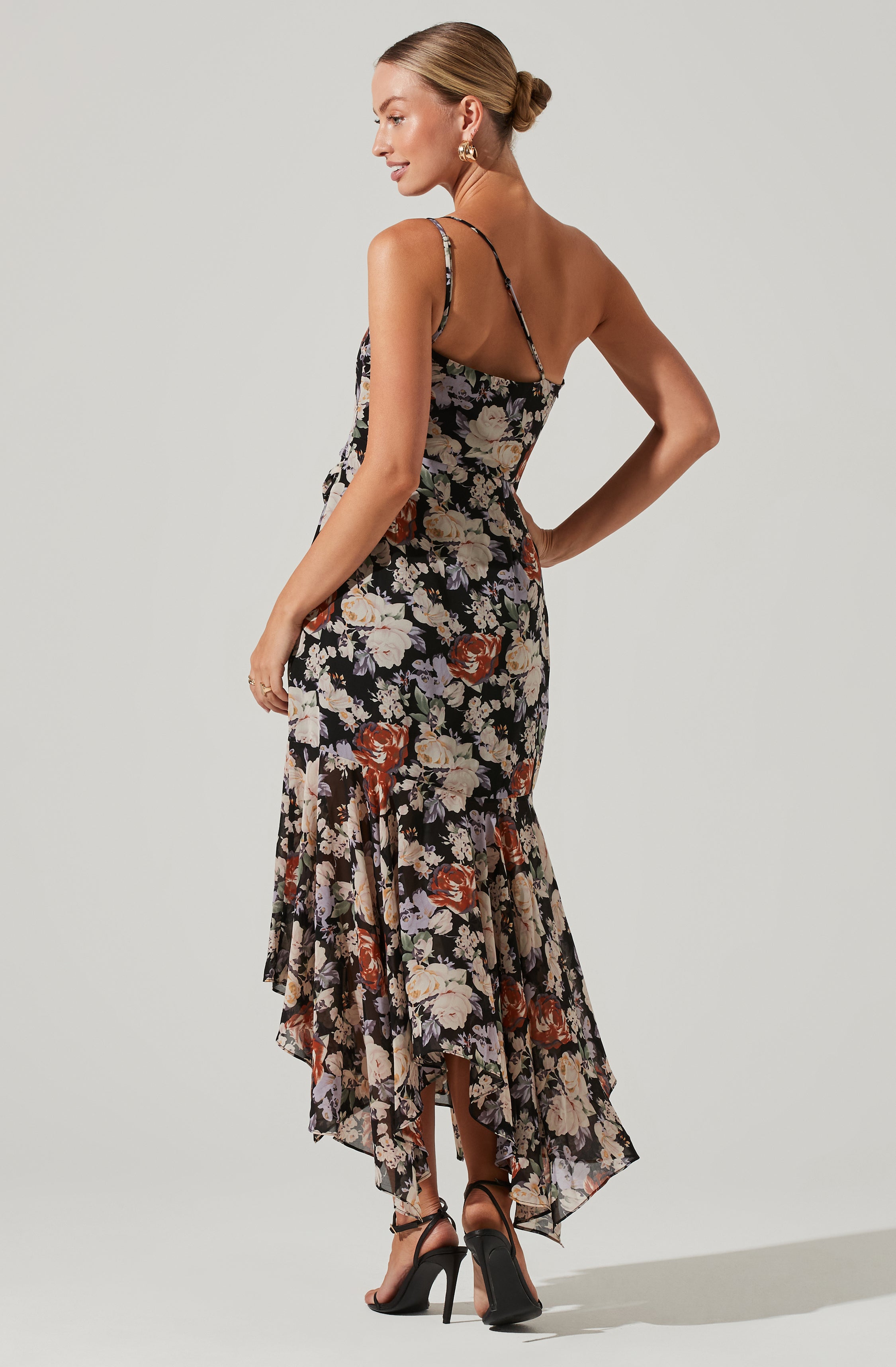 Emmylou Floral One Shoulder Midi Dress-Aljck
