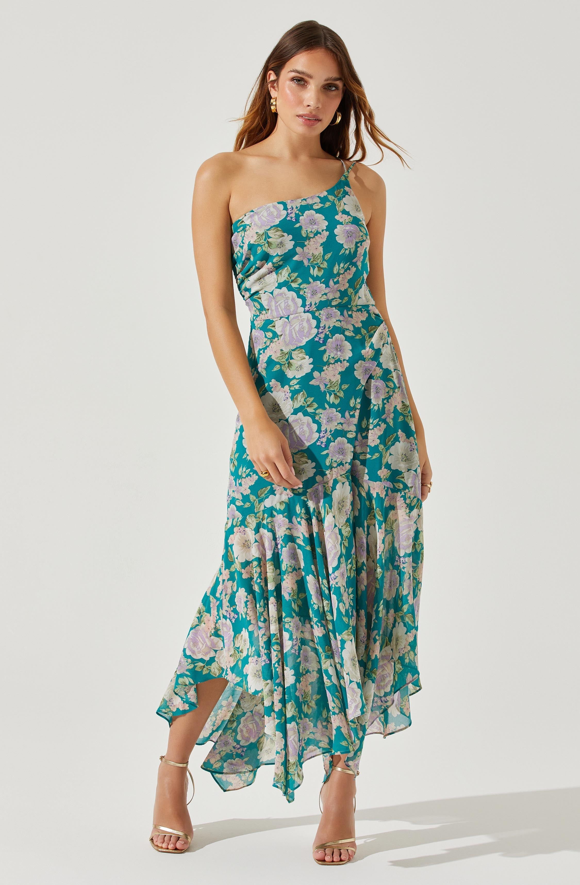Emmylou Floral One Shoulder Midi Dress-Aljck