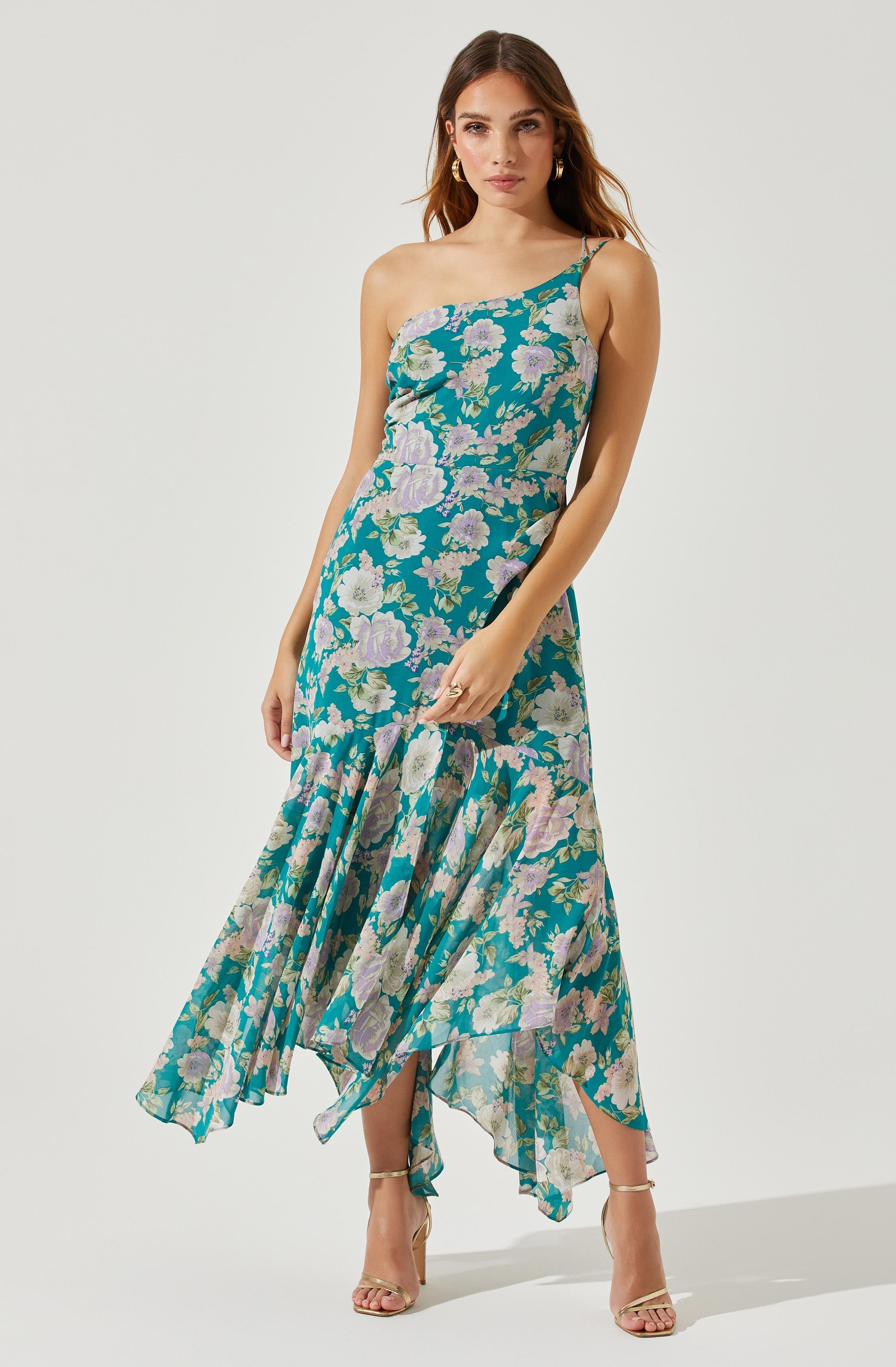 Emmylou Floral One Shoulder Midi Dress-Aljck