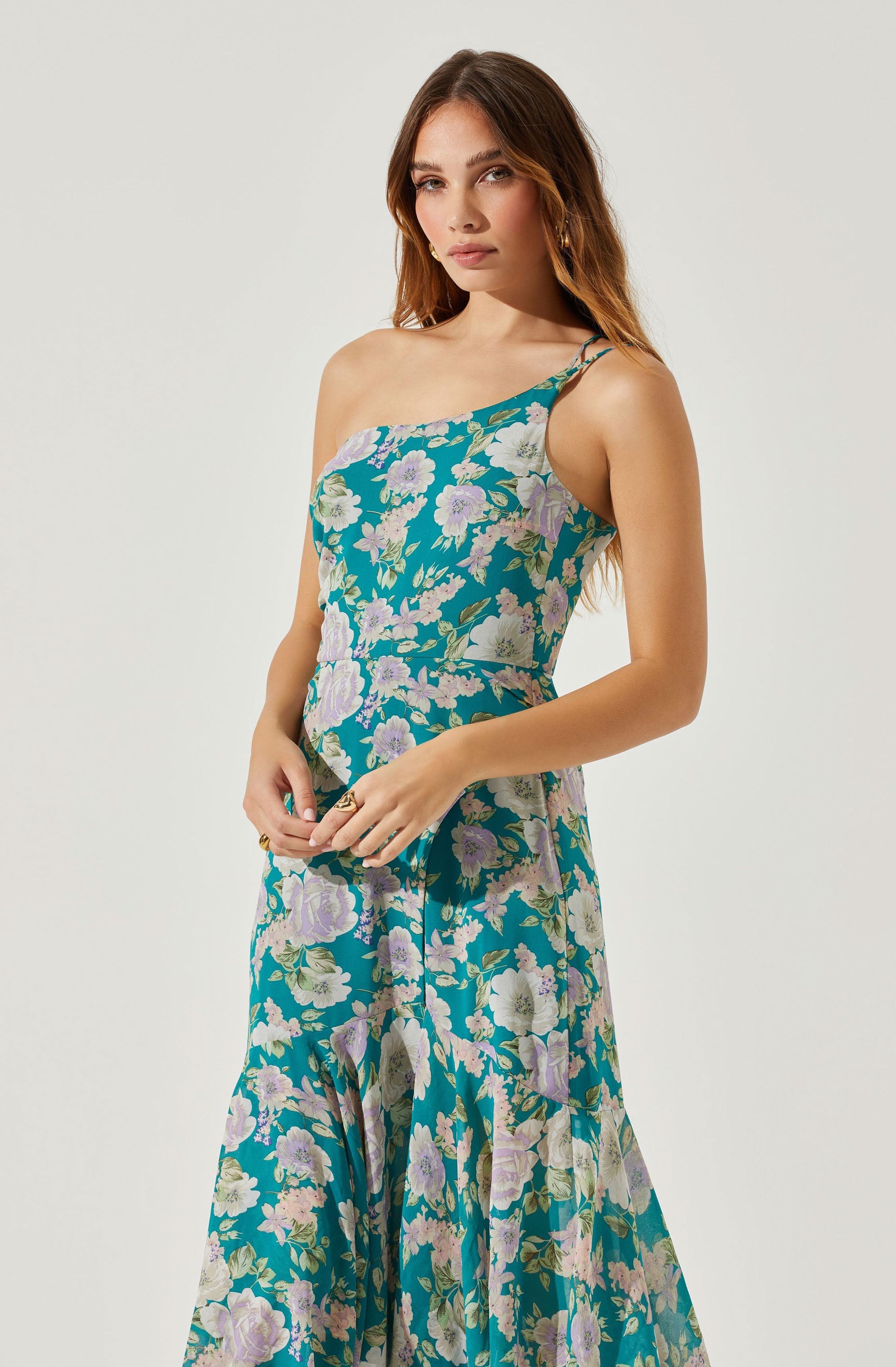 Emmylou Floral One Shoulder Midi Dress-Aljck