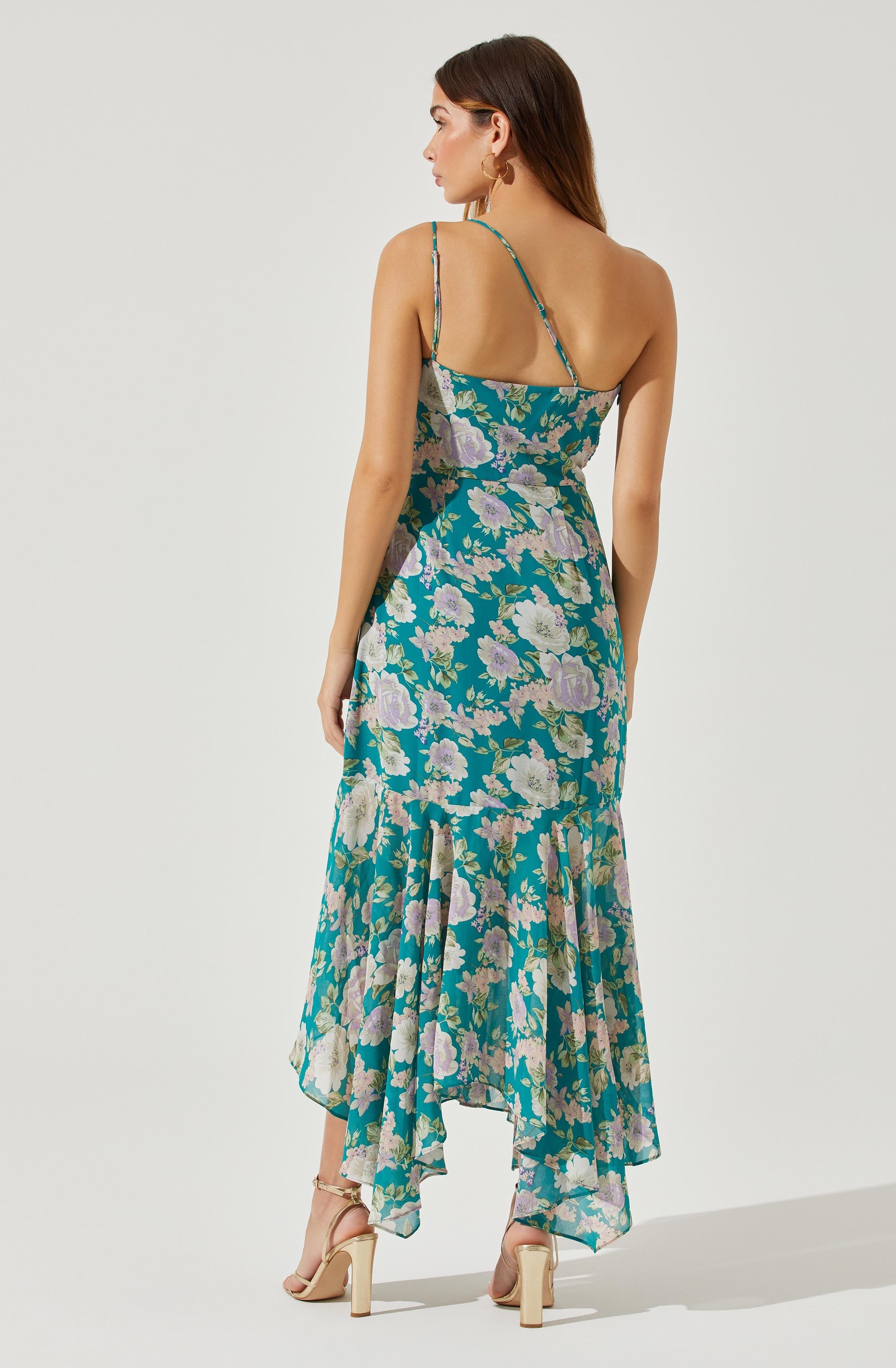 Emmylou Floral One Shoulder Midi Dress-Aljck