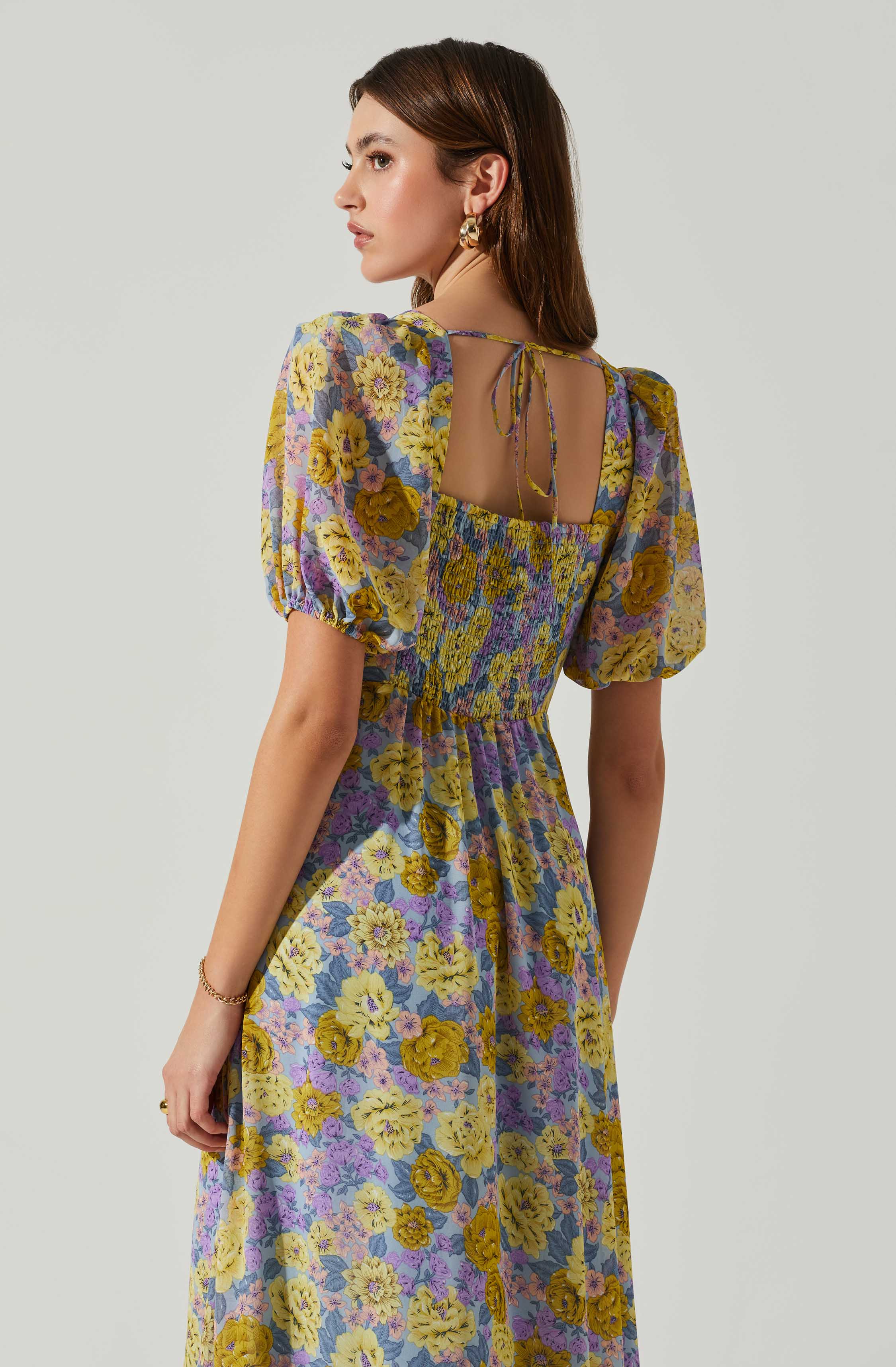 Floral Sweetheart Neck Midi Dress-Aljck