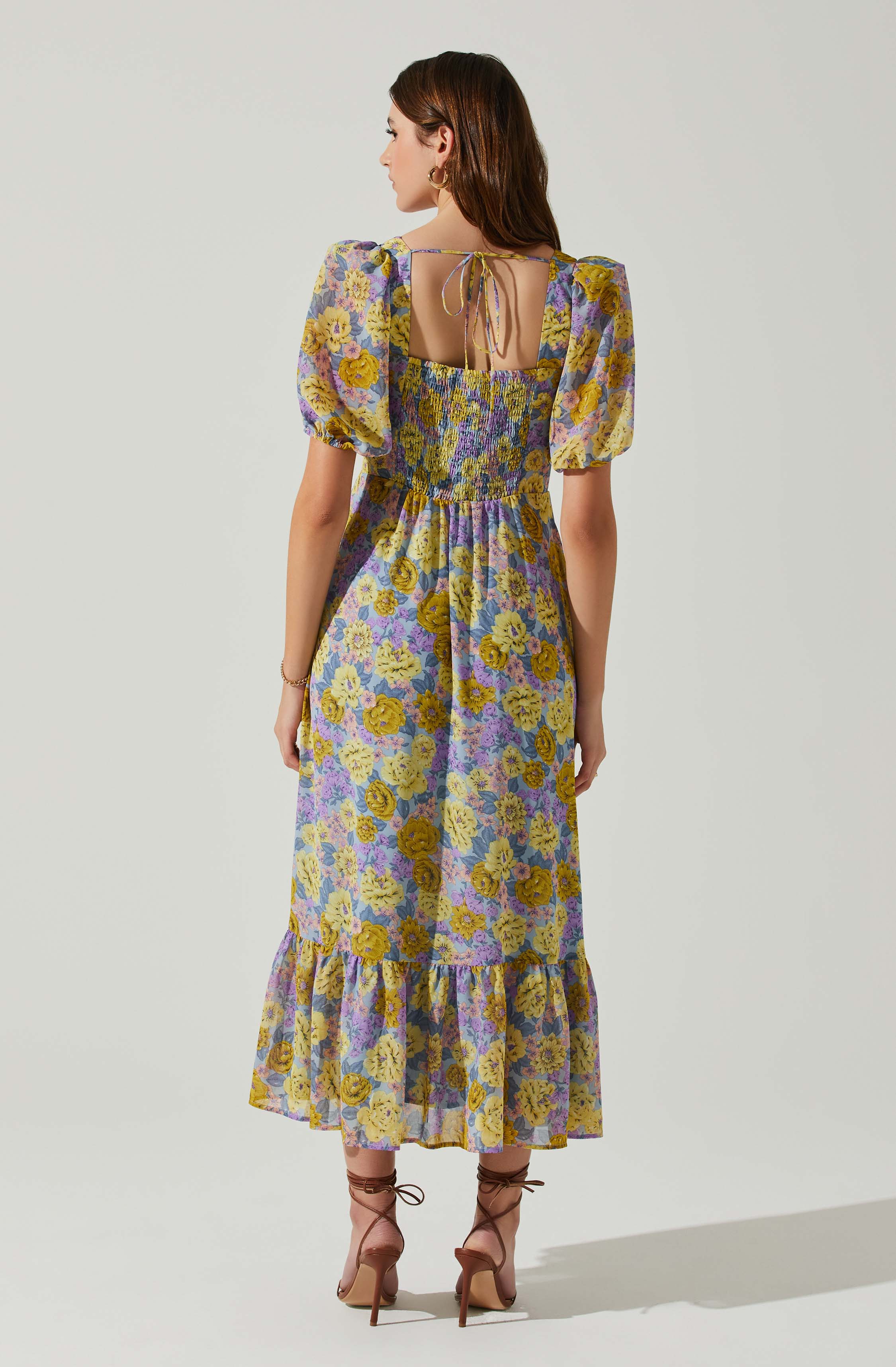 Floral Sweetheart Neck Midi Dress-Aljck