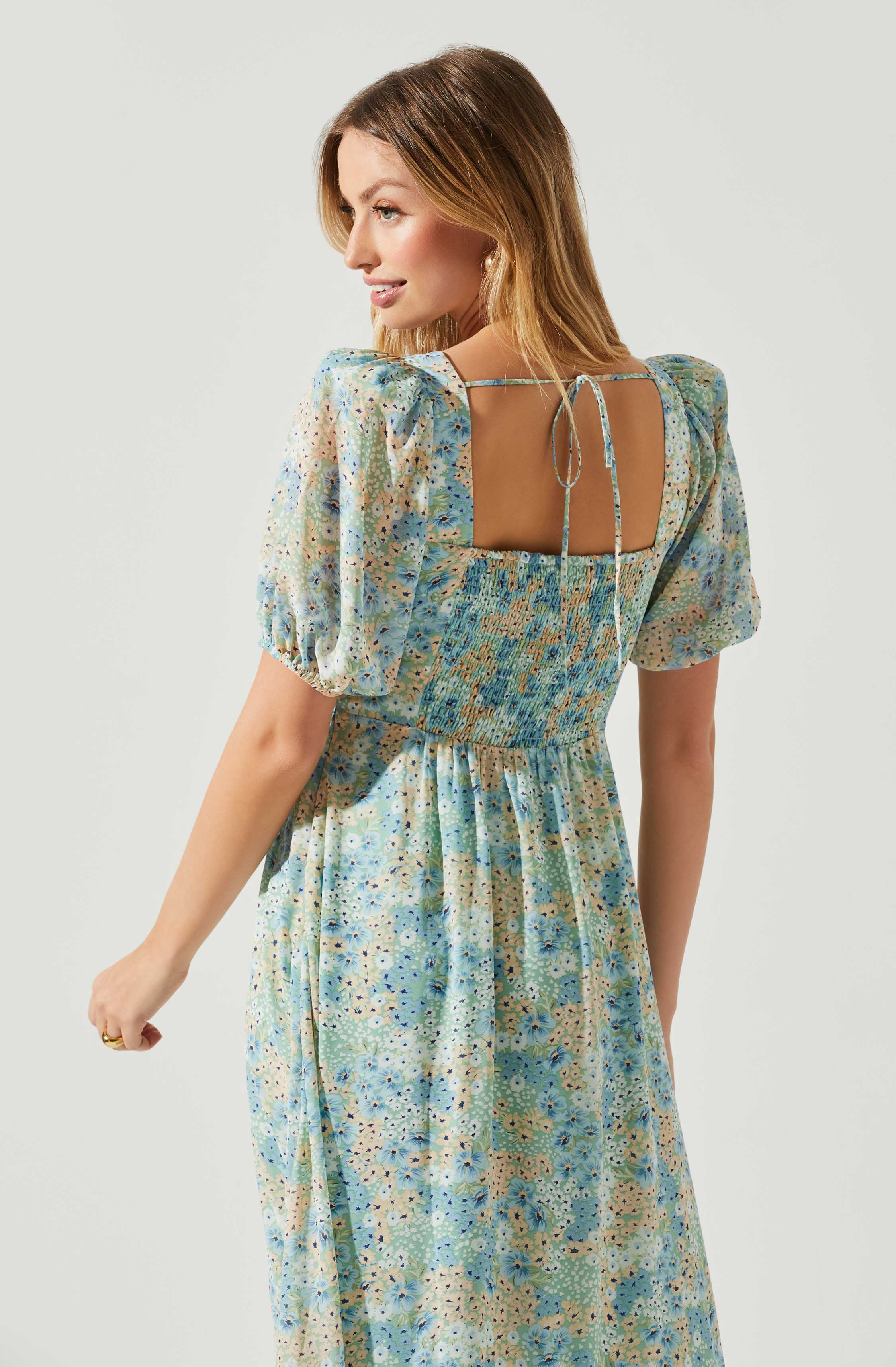 Floral Sweetheart Neck Midi Dress-Aljck