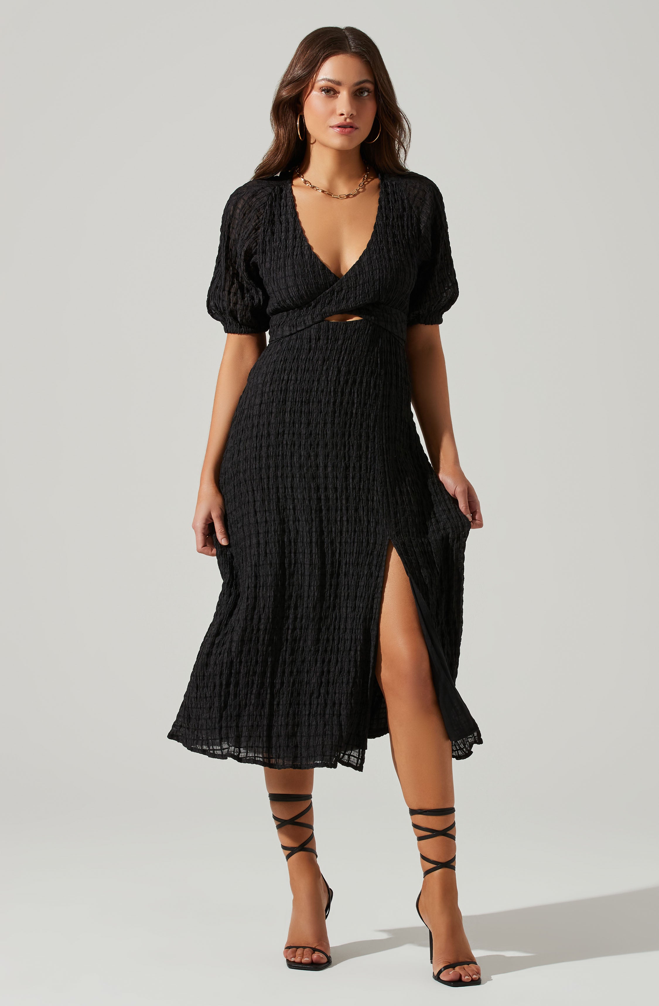 Cross Bust Tie Back Midi Dress-Aljck