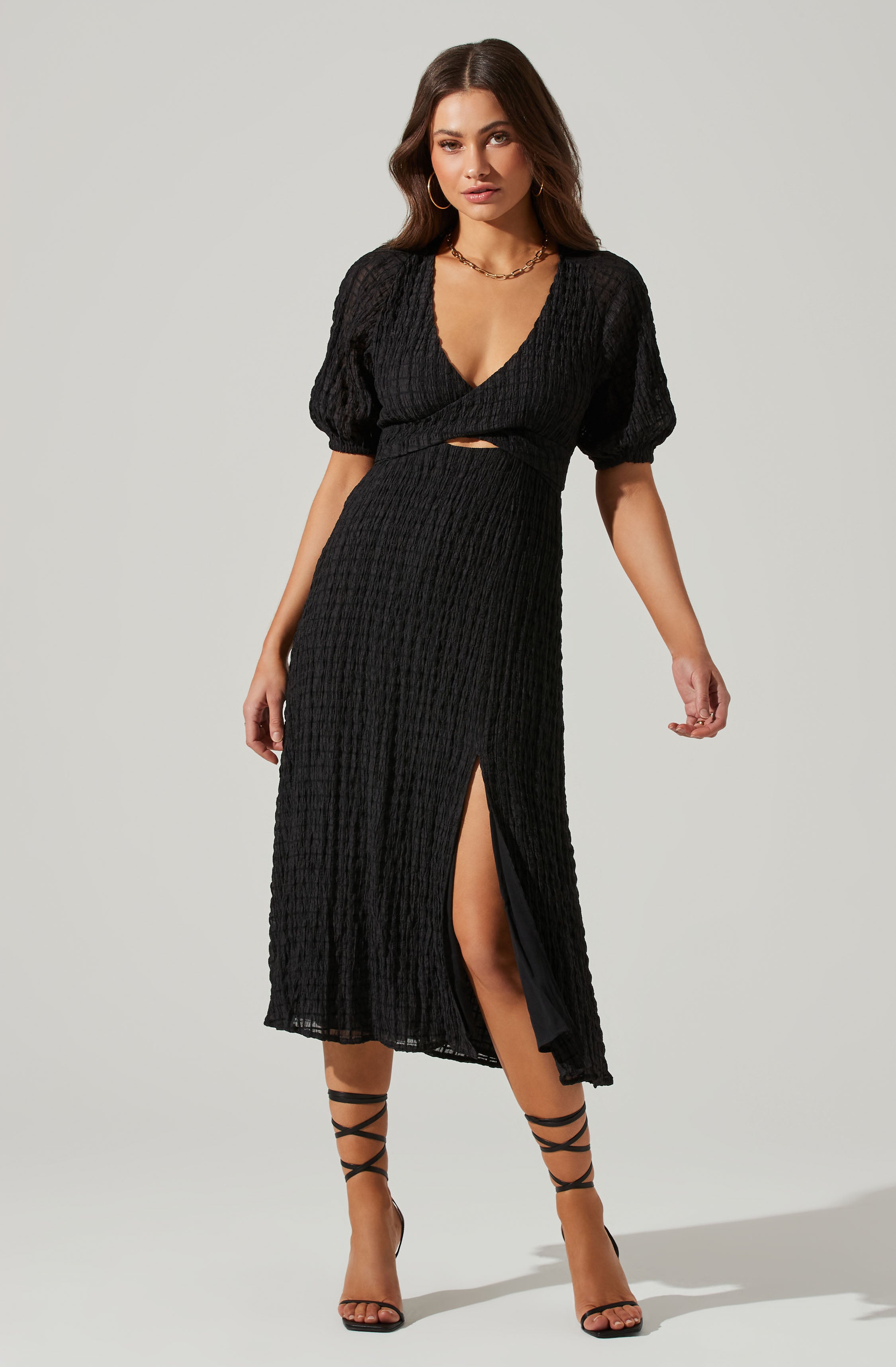 Cross Bust Tie Back Midi Dress-Aljck