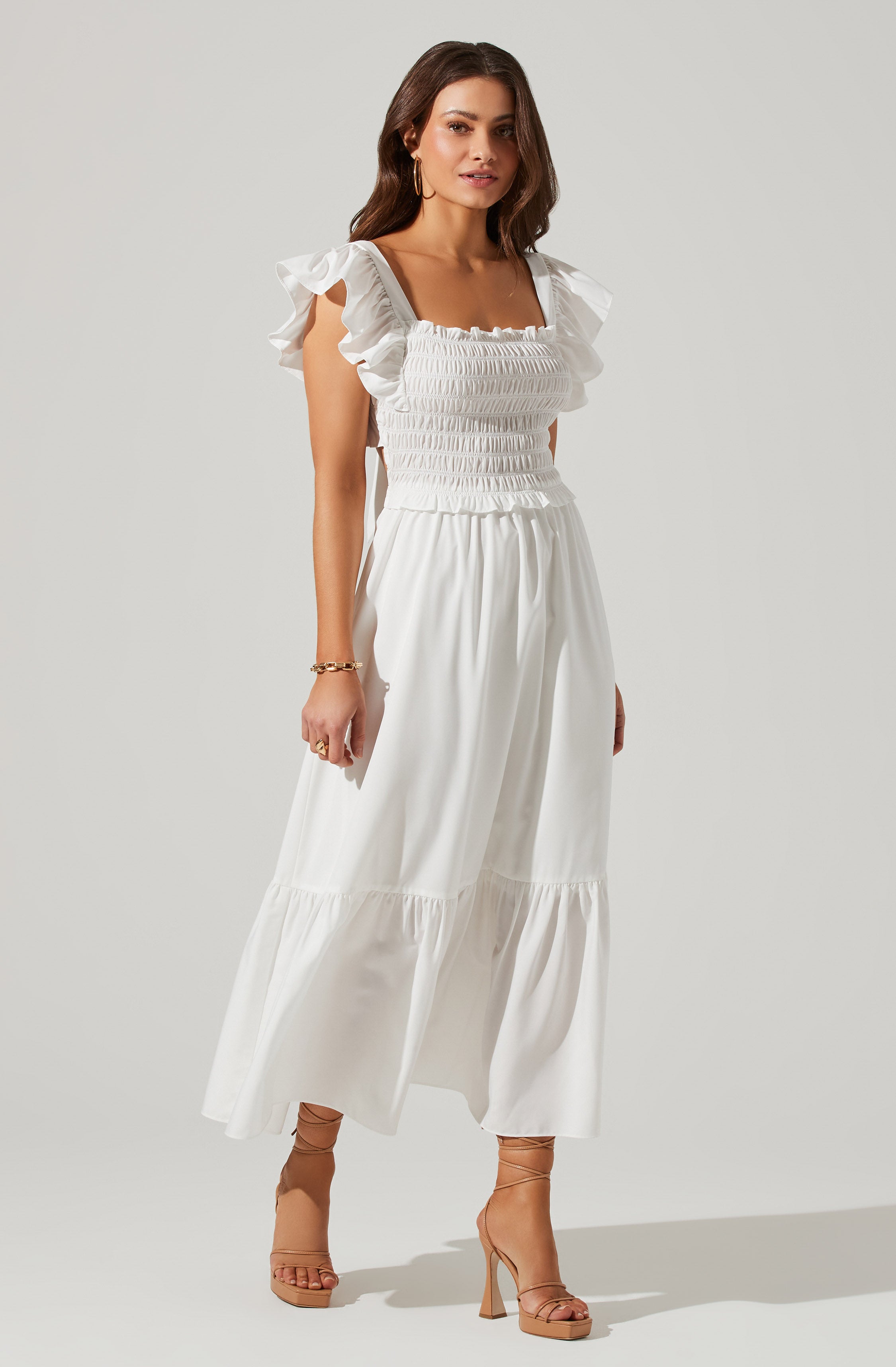 Flutter Sleeve Midi Dress-Aljck