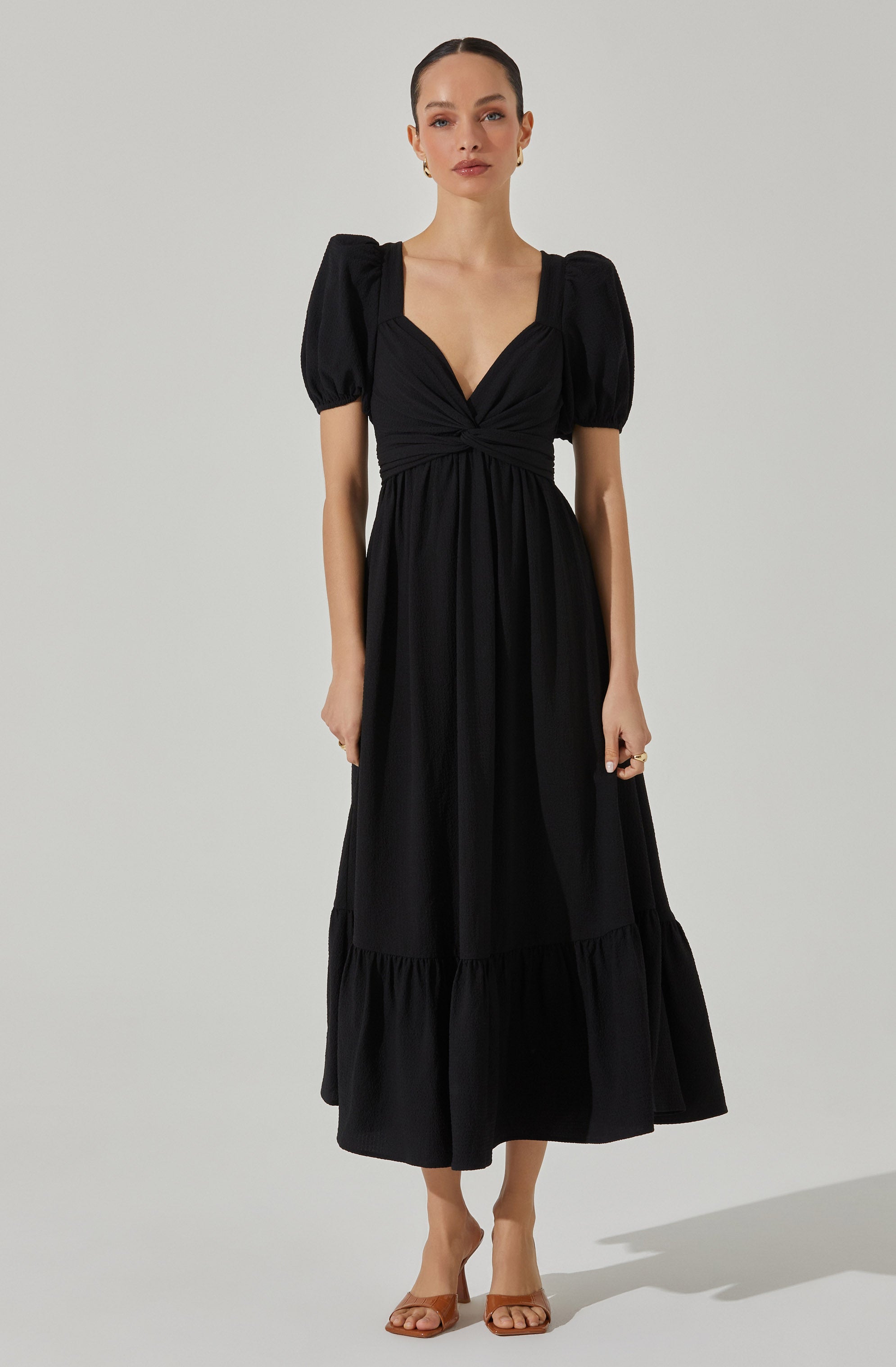 Twist Bust Tie Back Midi Dress-Aljck