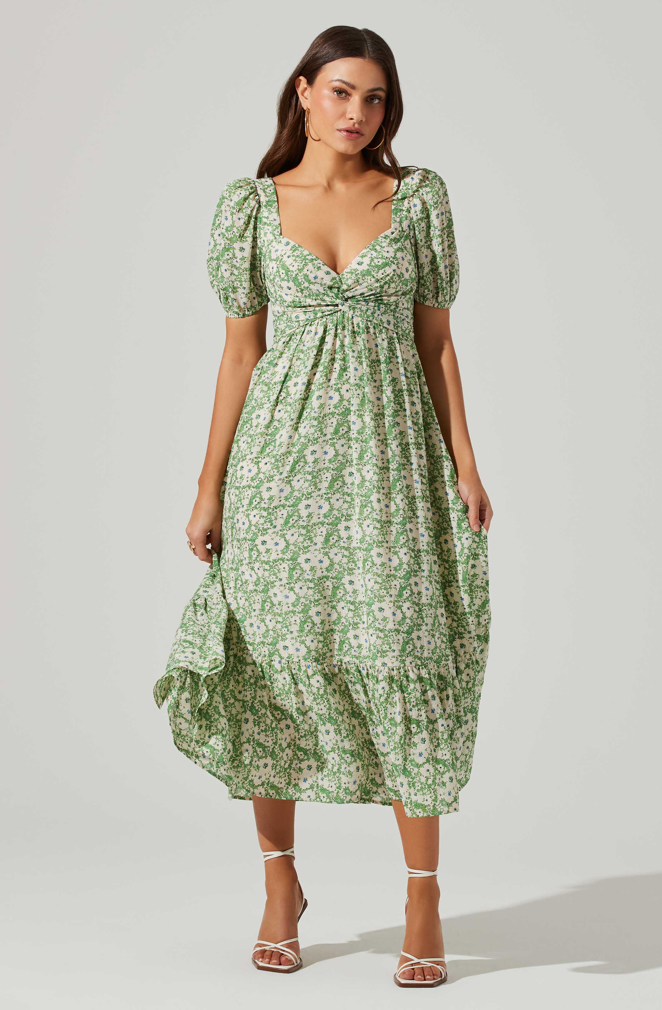 Twist Bust Tie Back Midi Dress-Aljck