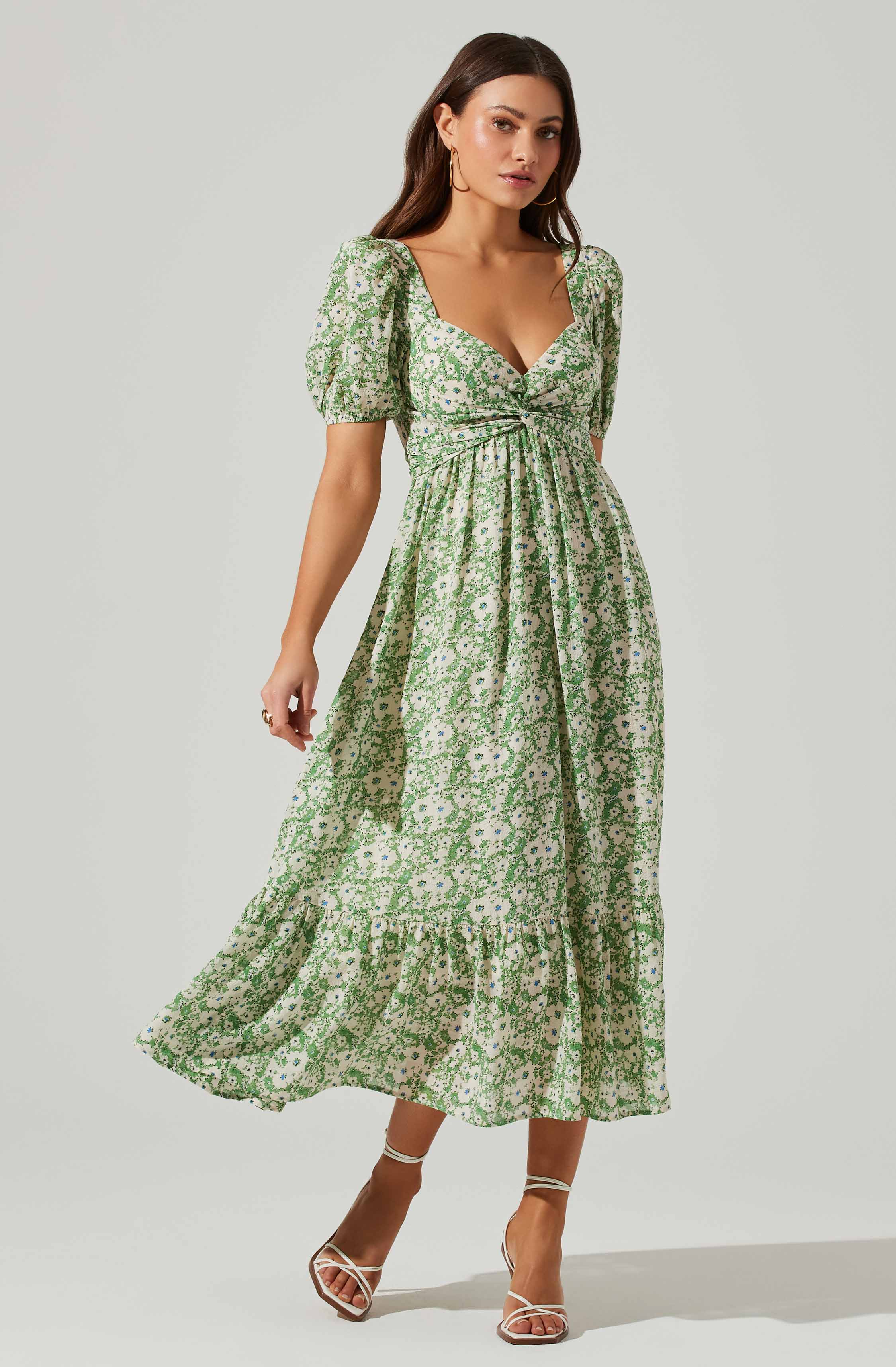 Twist Bust Tie Back Midi Dress-Aljck