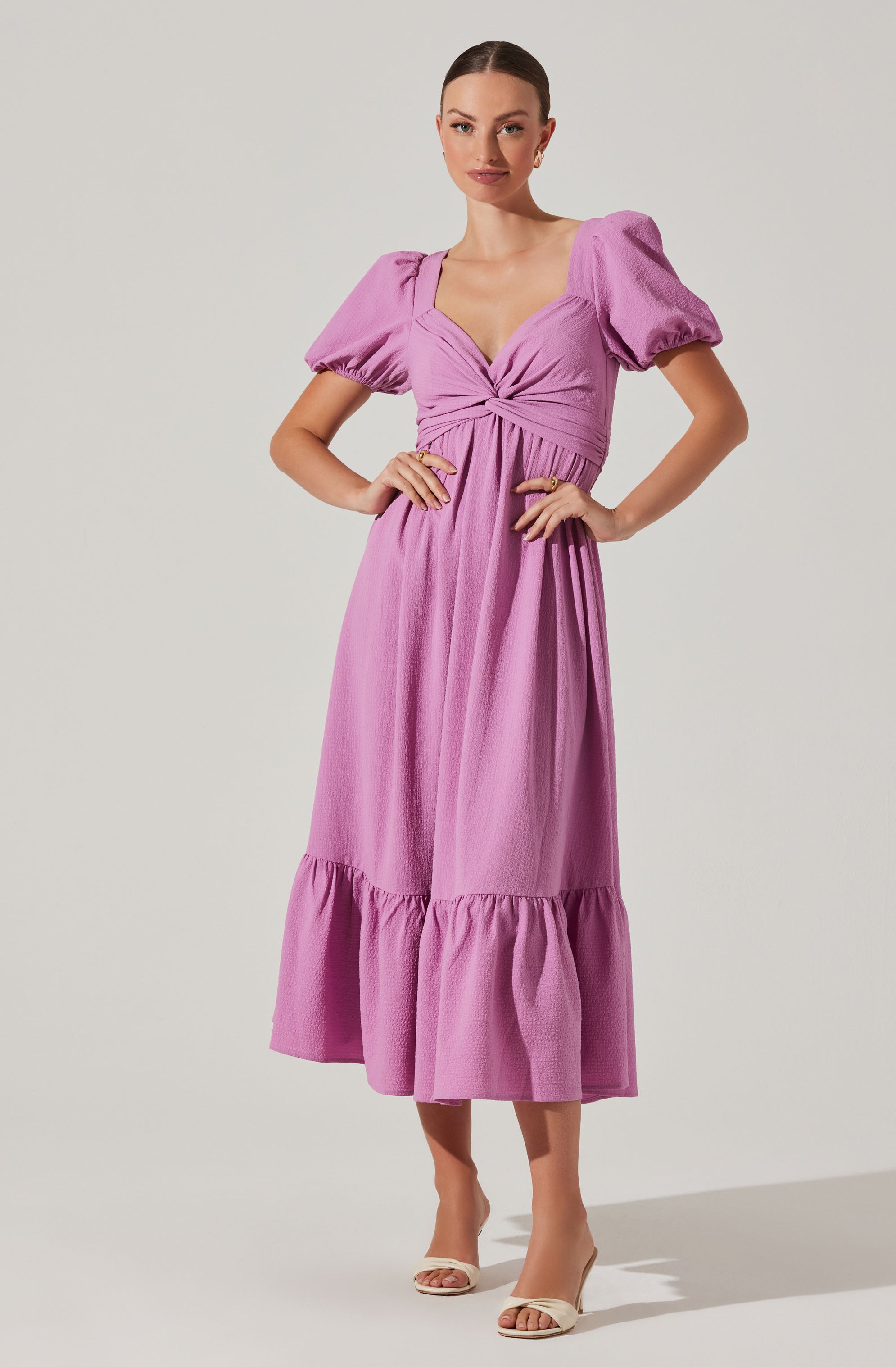 Twist Bust Tie Back Midi Dress-Aljck