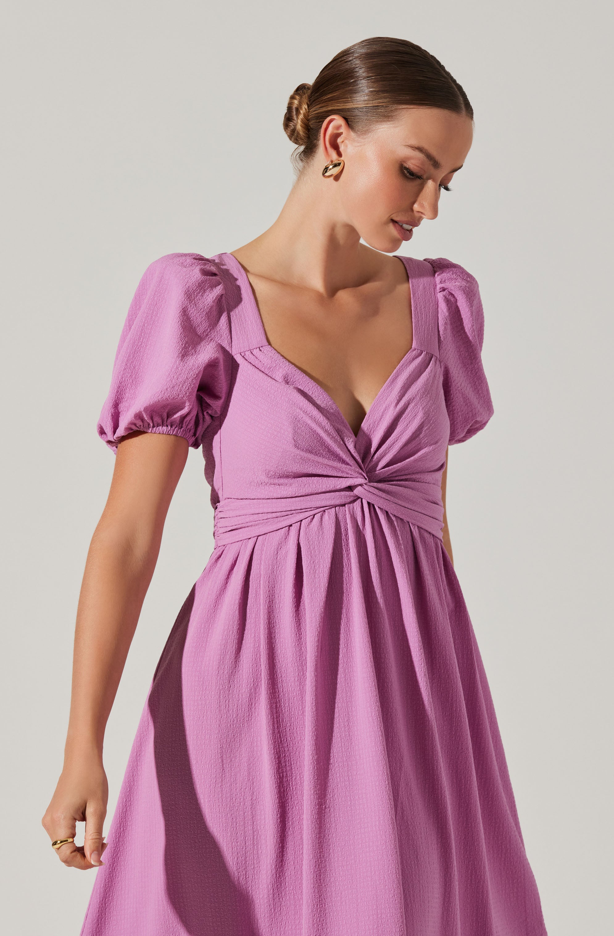 Twist Bust Tie Back Midi Dress-Aljck