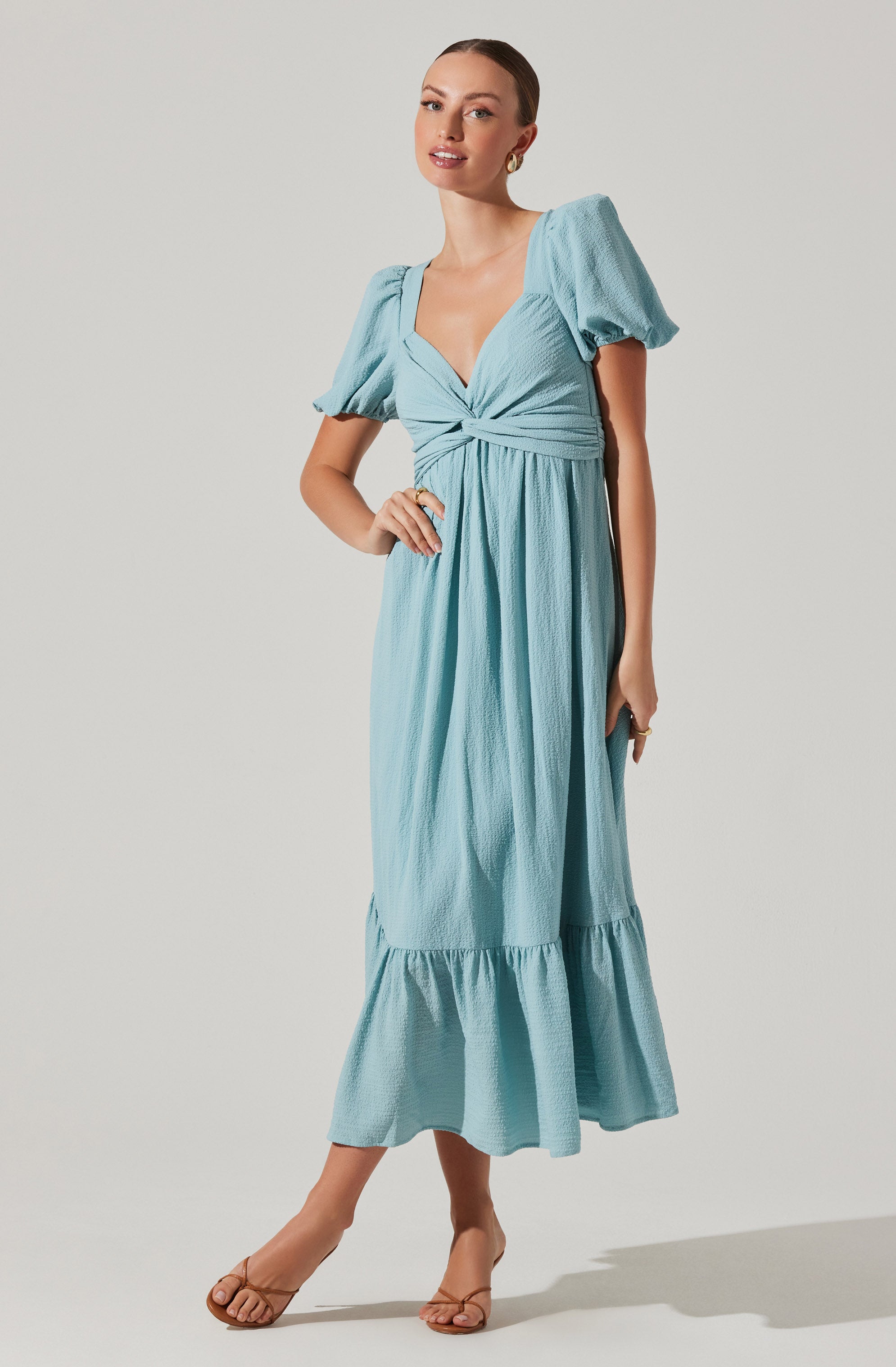 Twist Bust Tie Back Midi Dress-Aljck