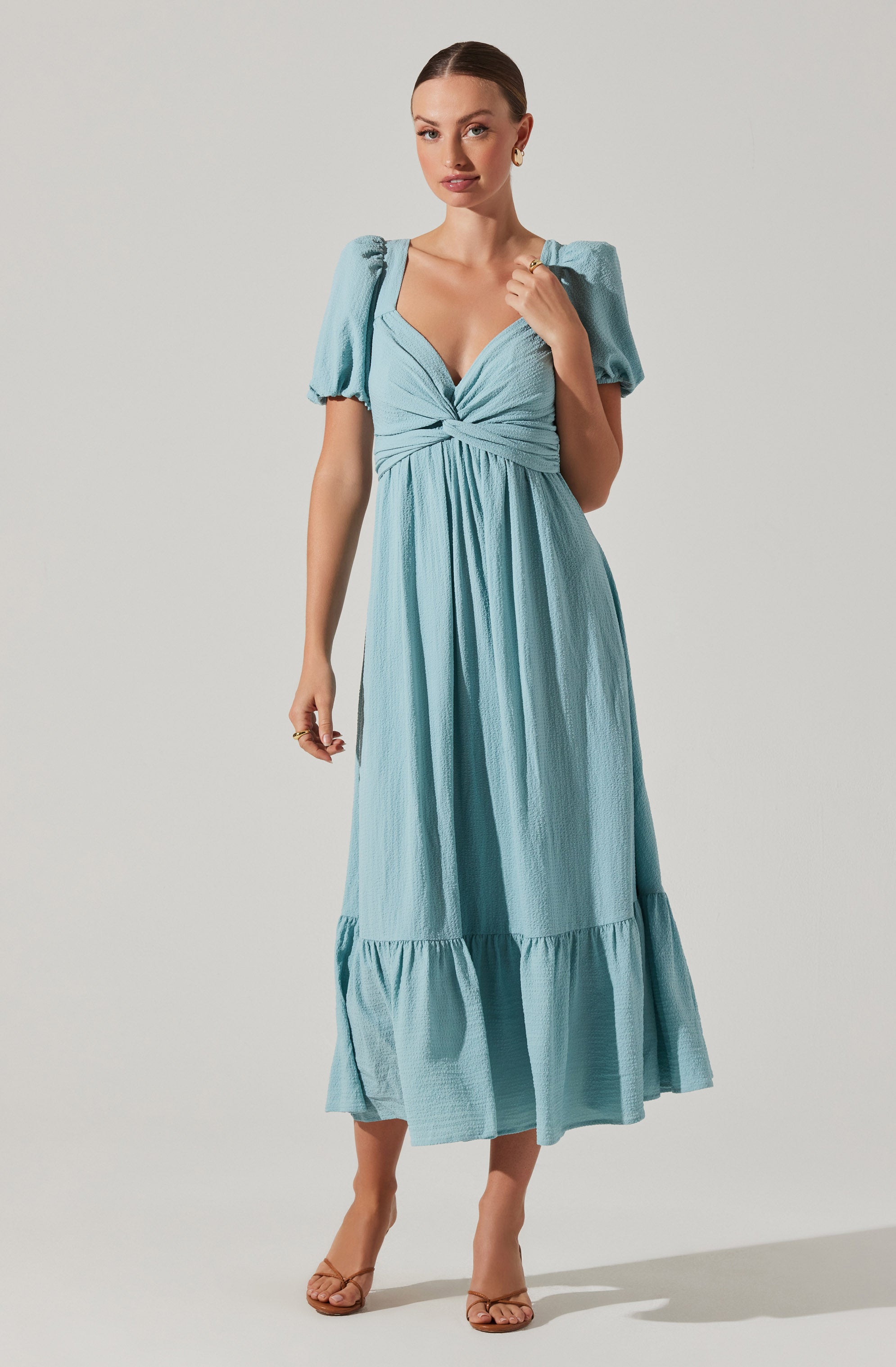 Twist Bust Tie Back Midi Dress-Aljck