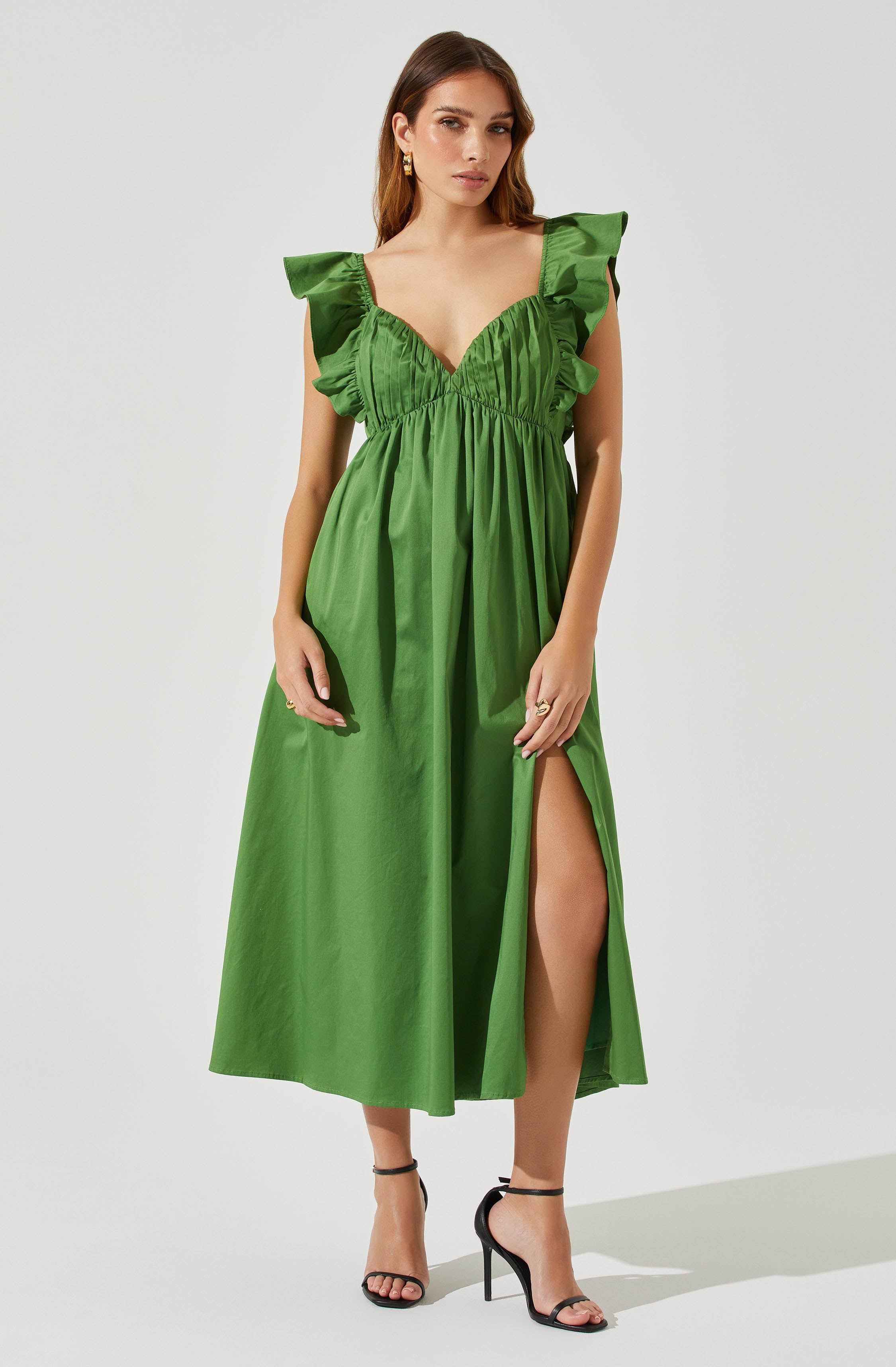 Flutter Sleeve Tie Back Maxi Dress-Aljck