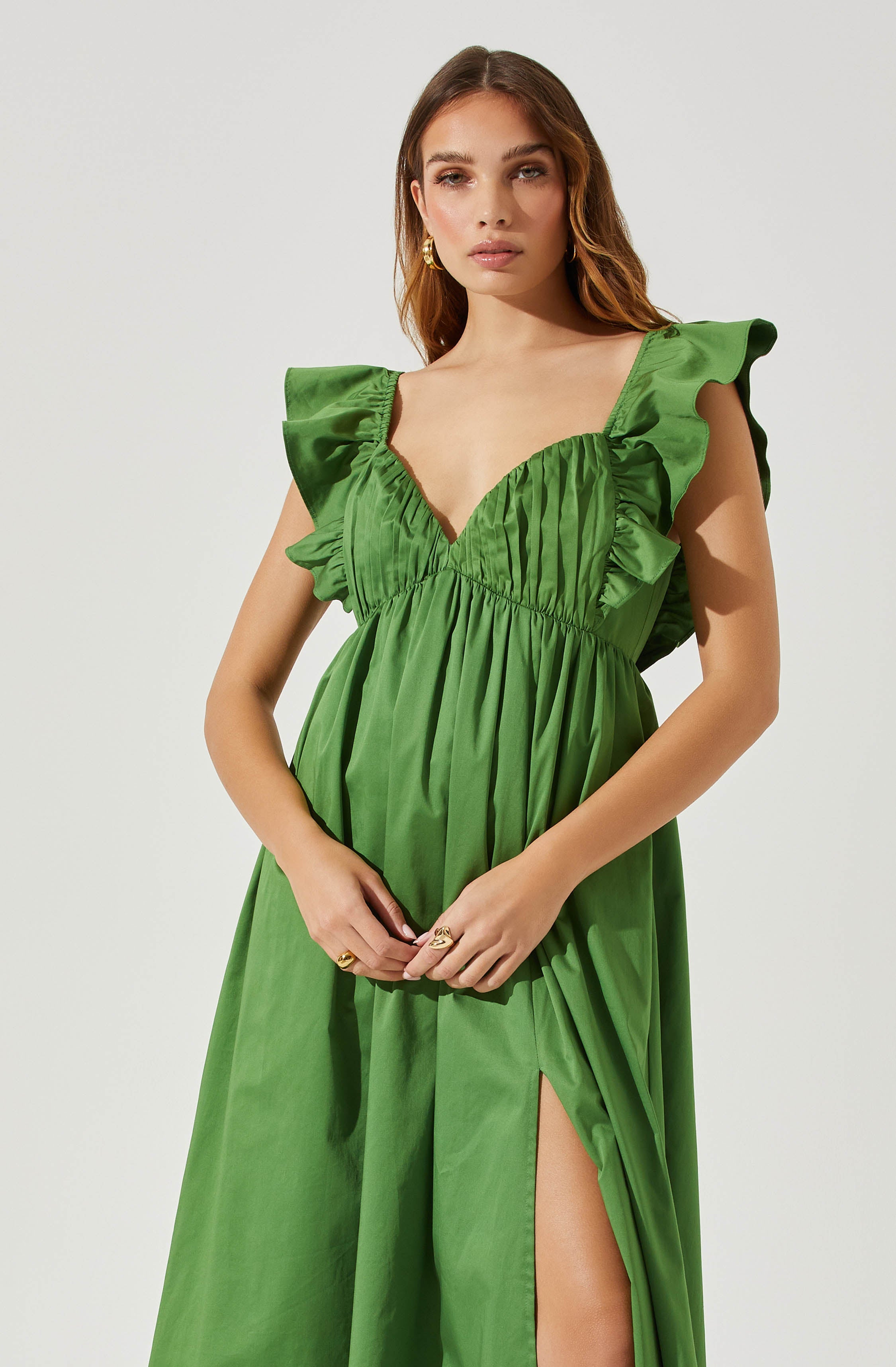 Flutter Sleeve Tie Back Maxi Dress-Aljck