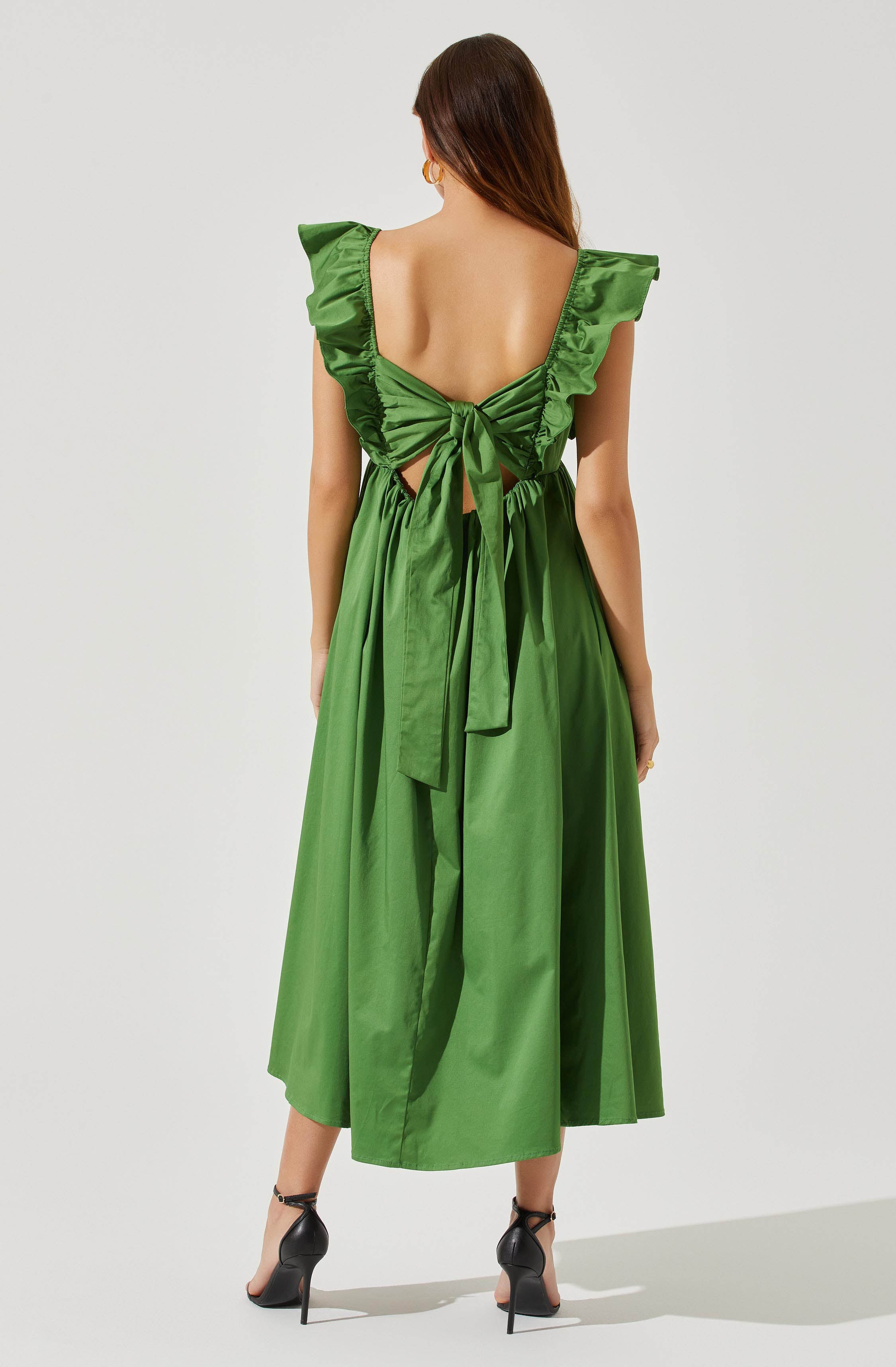 Flutter Sleeve Tie Back Maxi Dress-Aljck