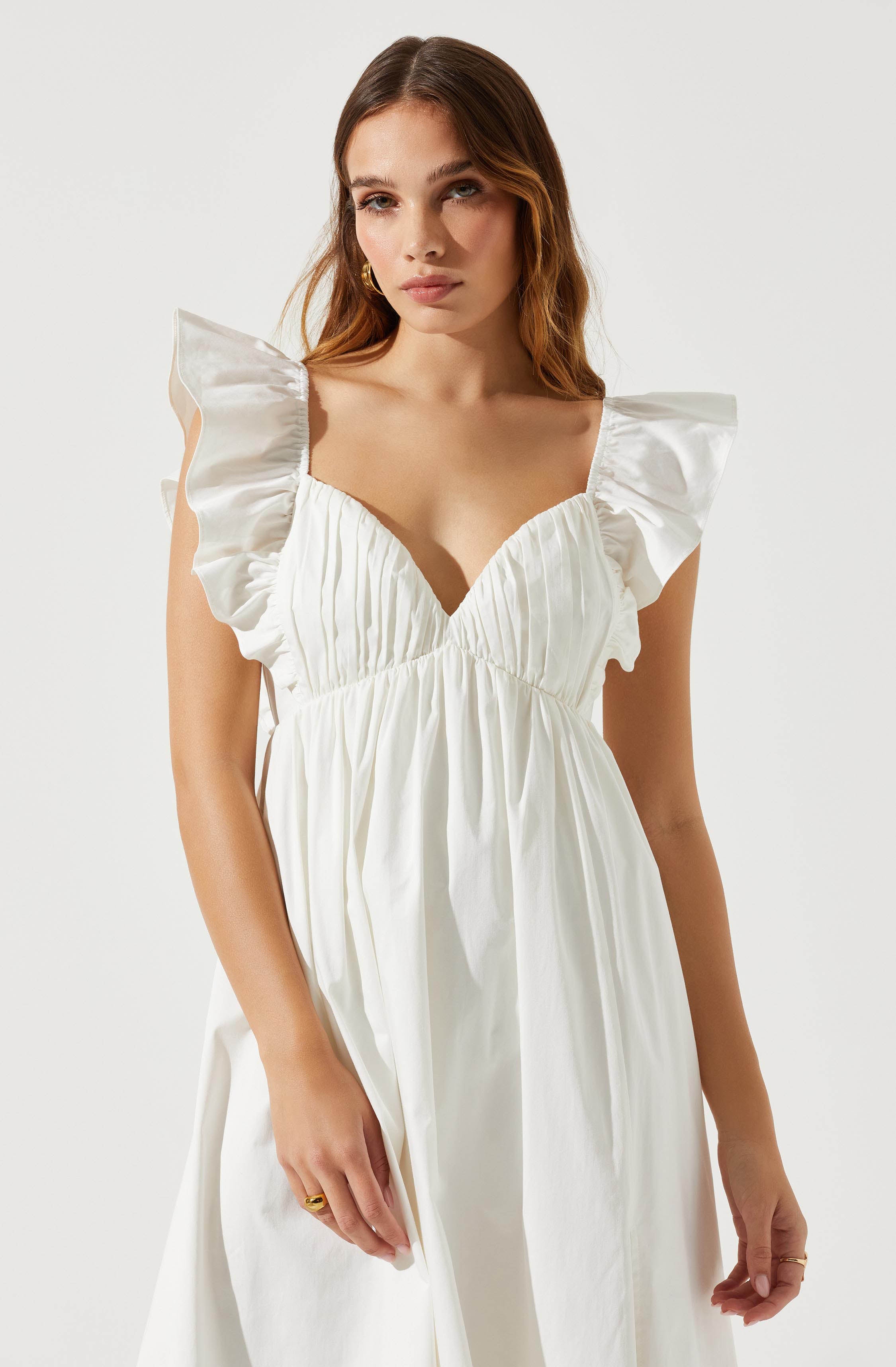 Flutter Sleeve Tie Back Maxi Dress-Aljck