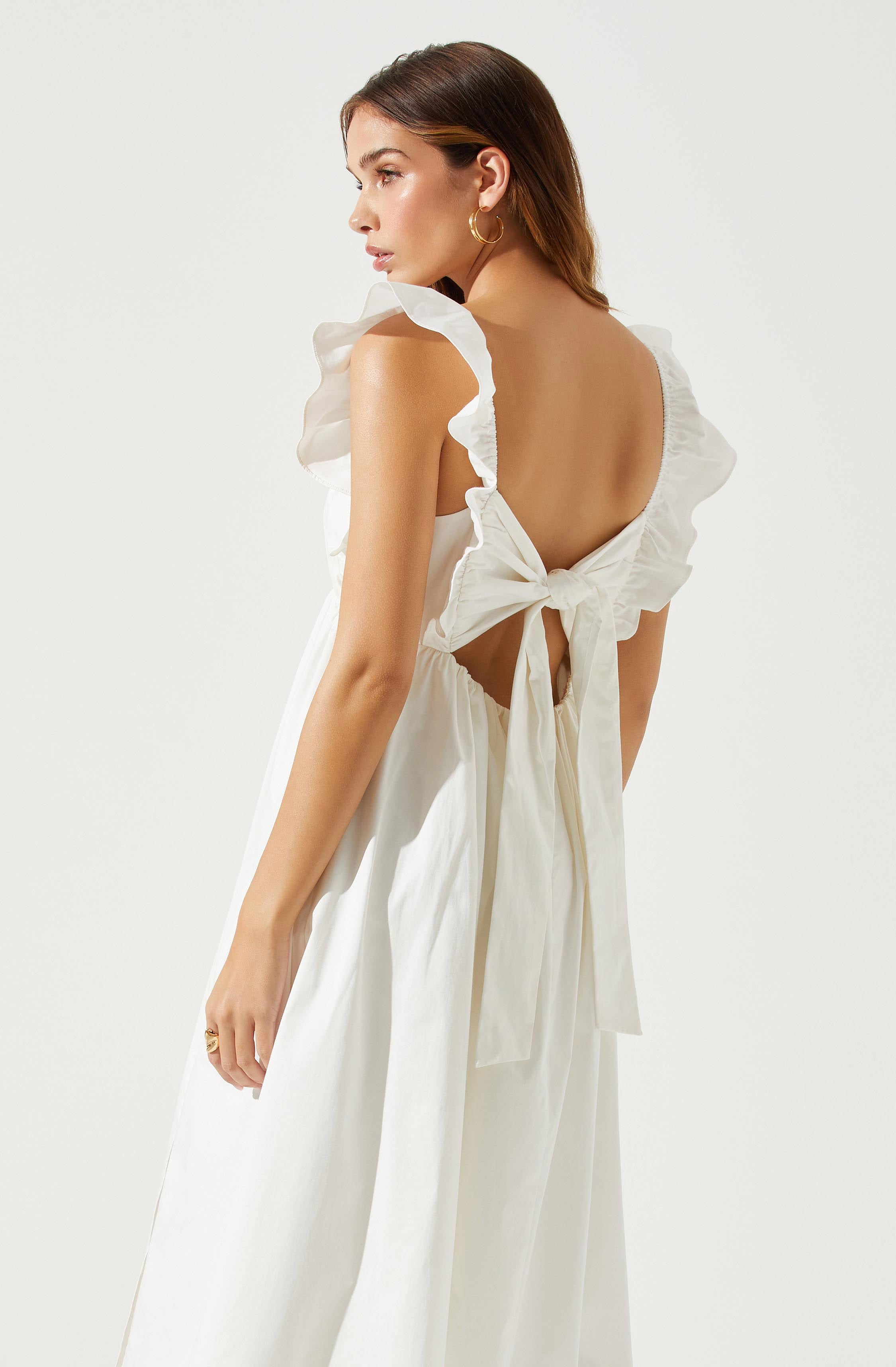 Flutter Sleeve Tie Back Maxi Dress-Aljck