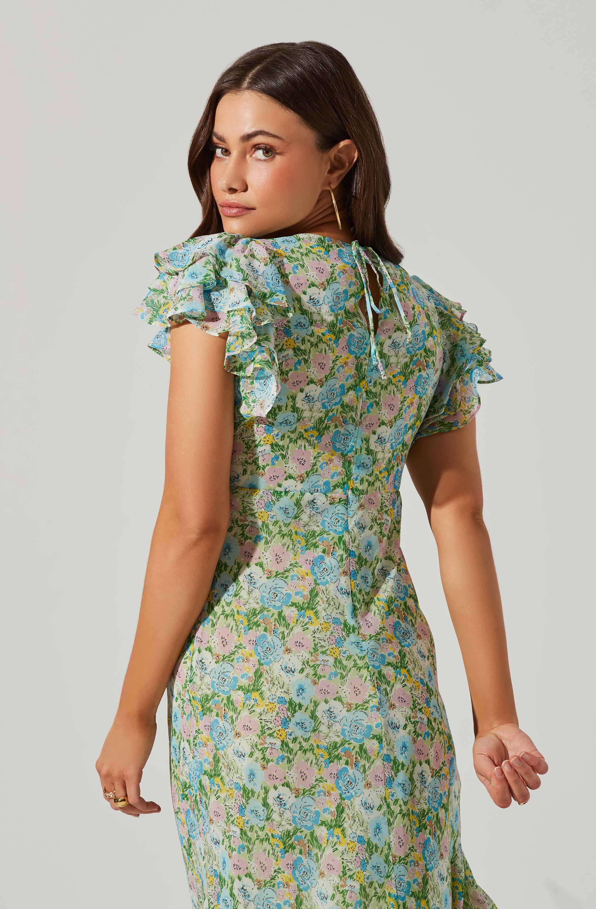 Celestine Floral Ruffle Midi Dress-Aljck