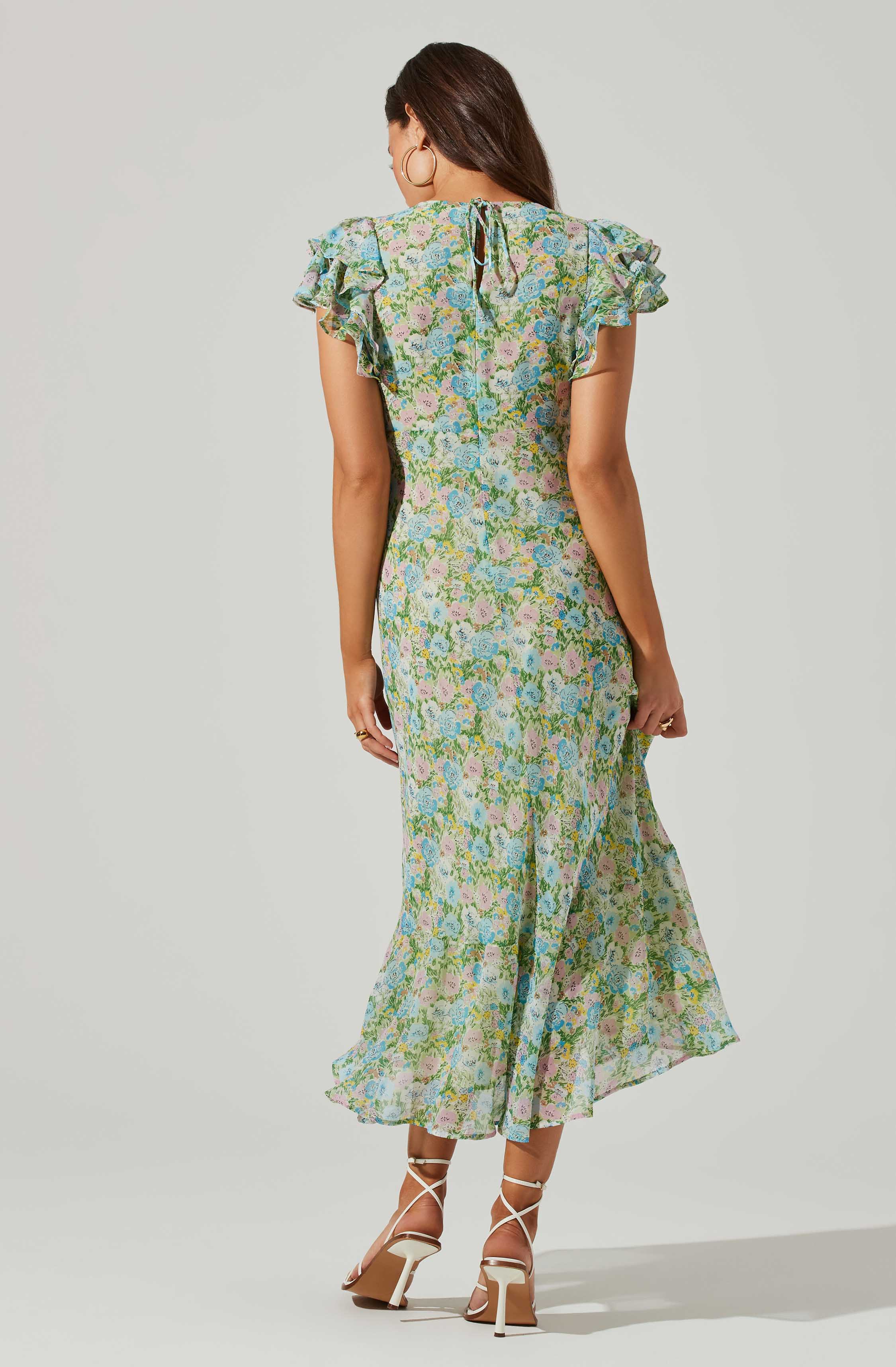 Celestine Floral Ruffle Midi Dress-Aljck