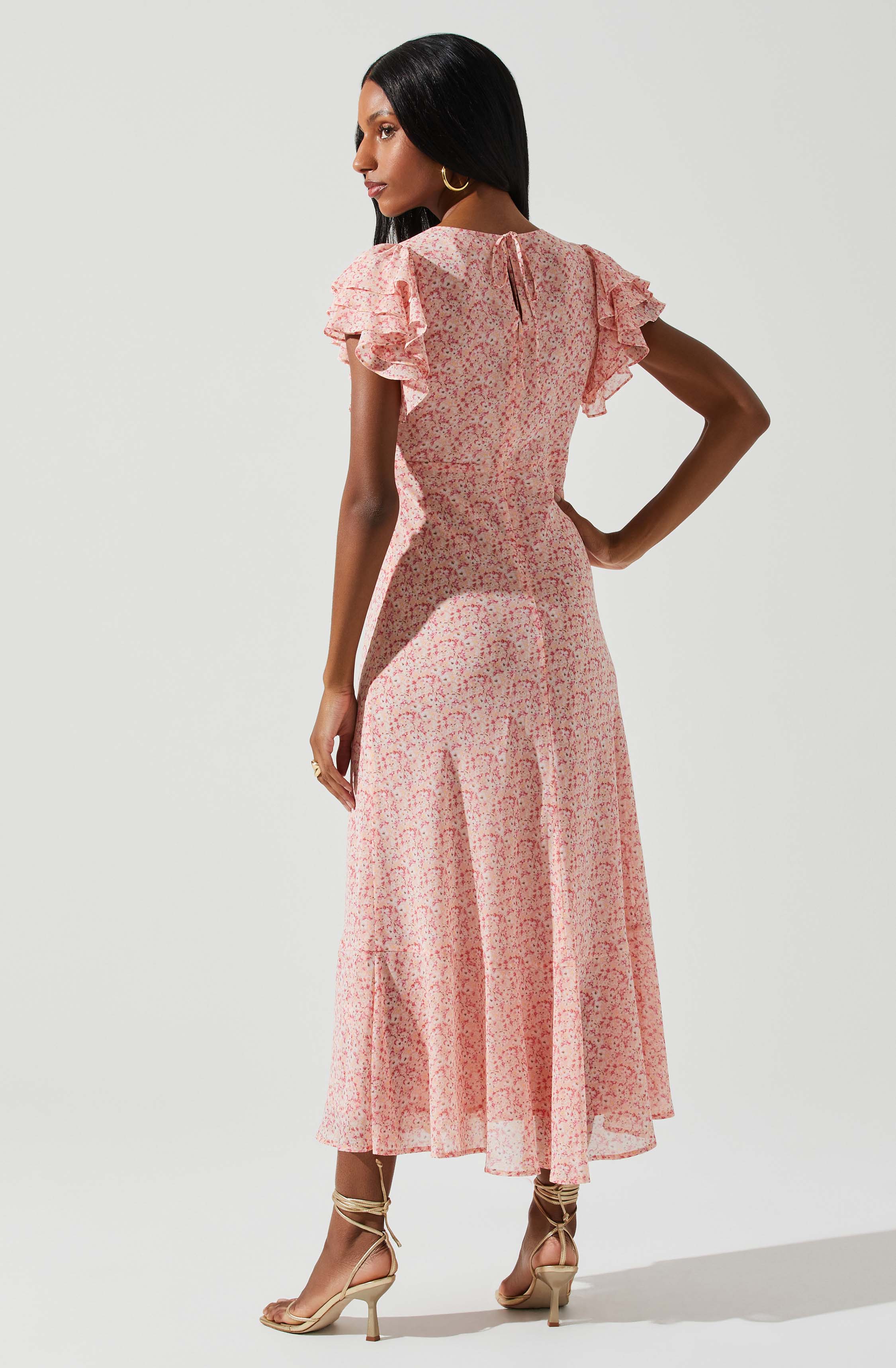 Celestine Floral Ruffle Midi Dress-Aljck