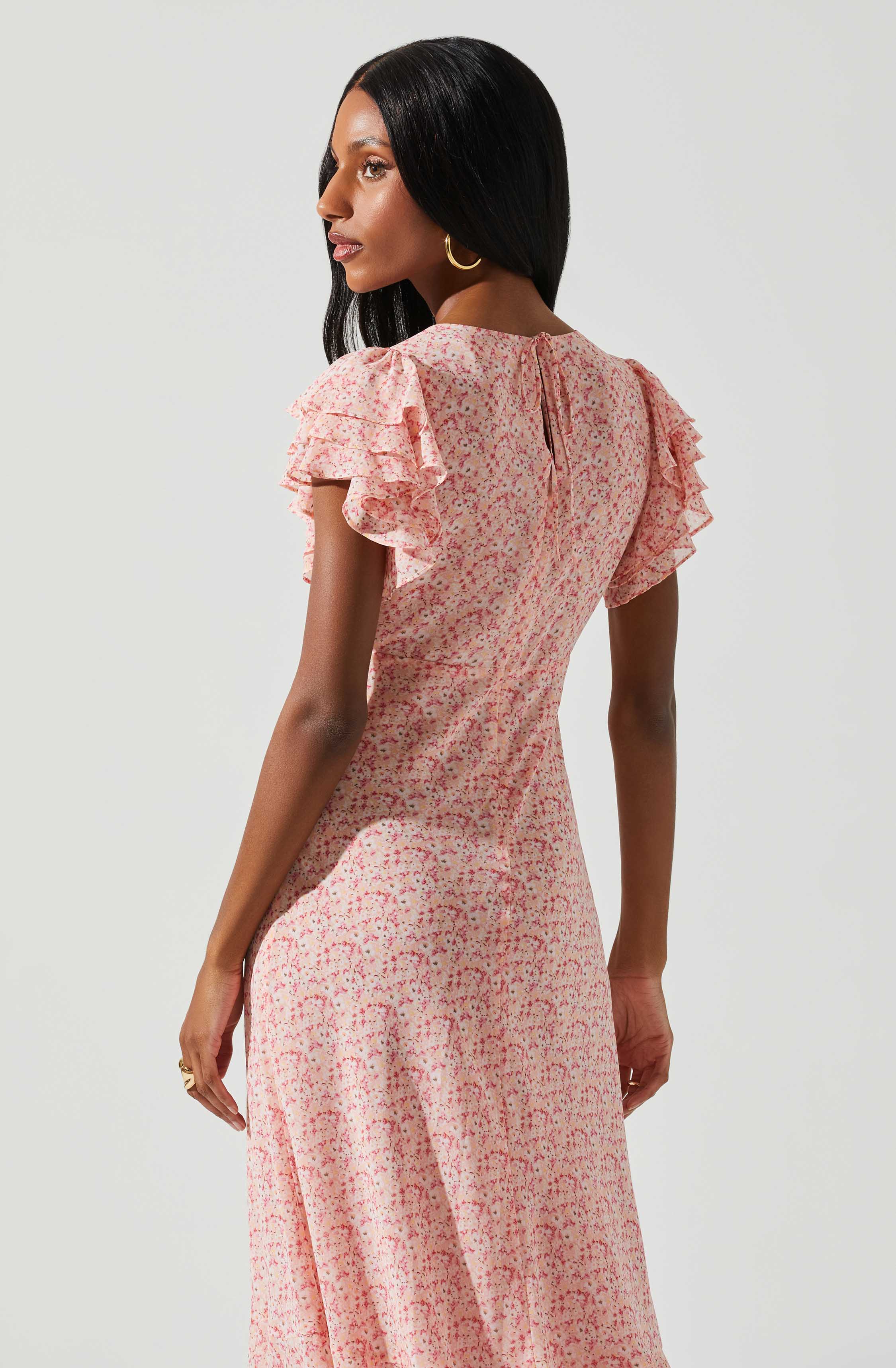 Celestine Floral Ruffle Midi Dress-Aljck