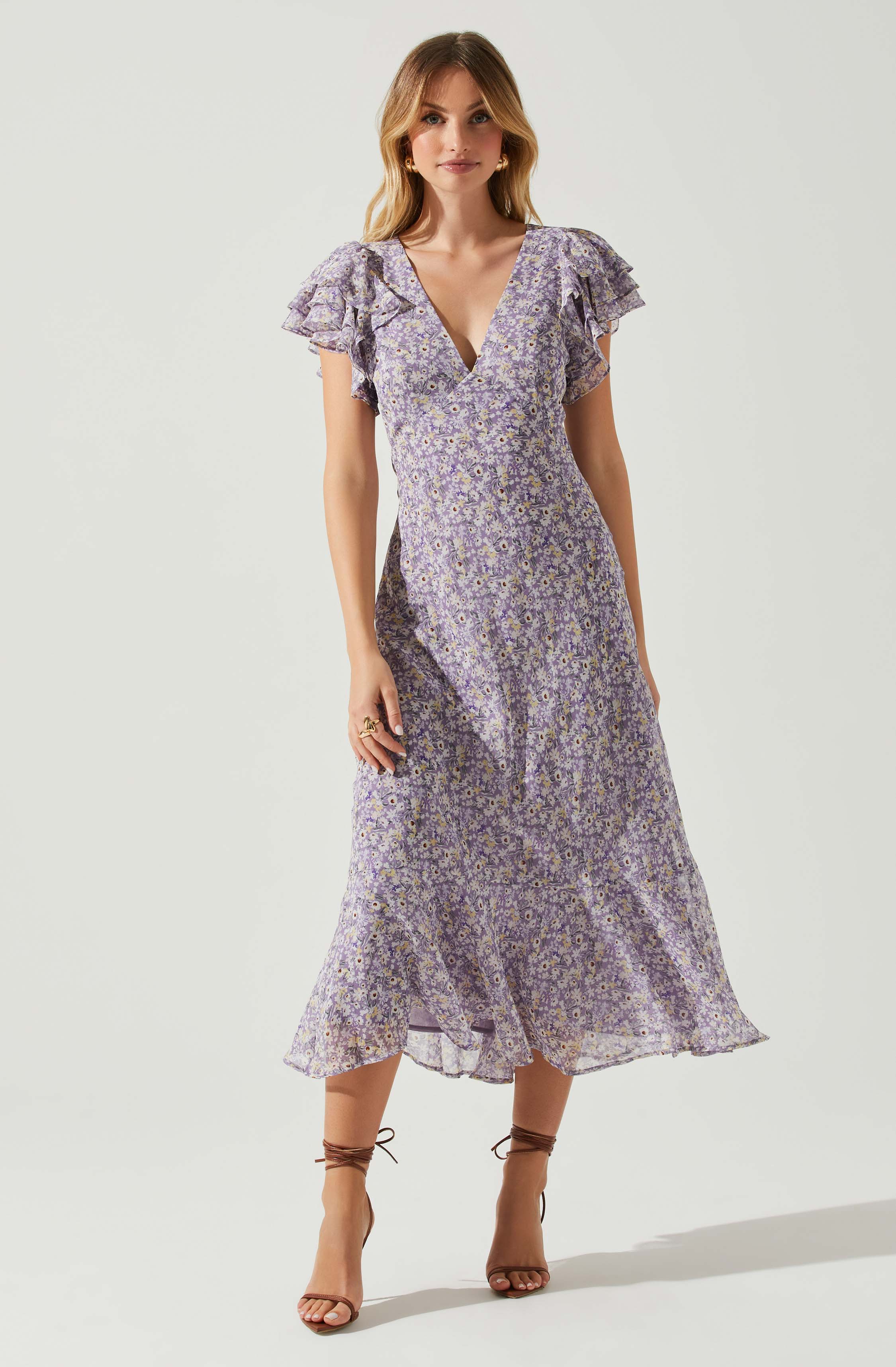 Celestine Floral Ruffle Midi Dress-Aljck