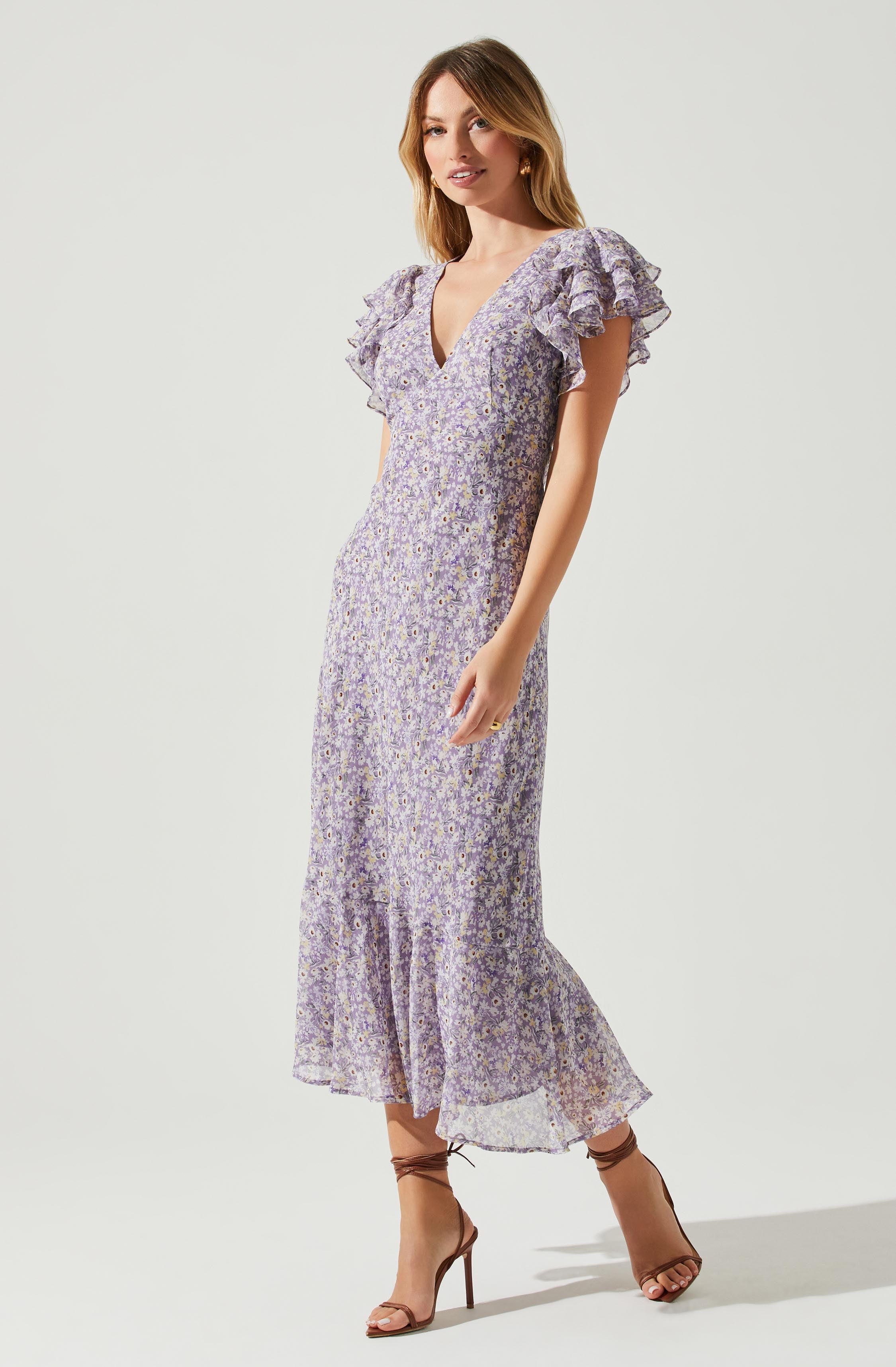 Celestine Floral Ruffle Midi Dress-Aljck