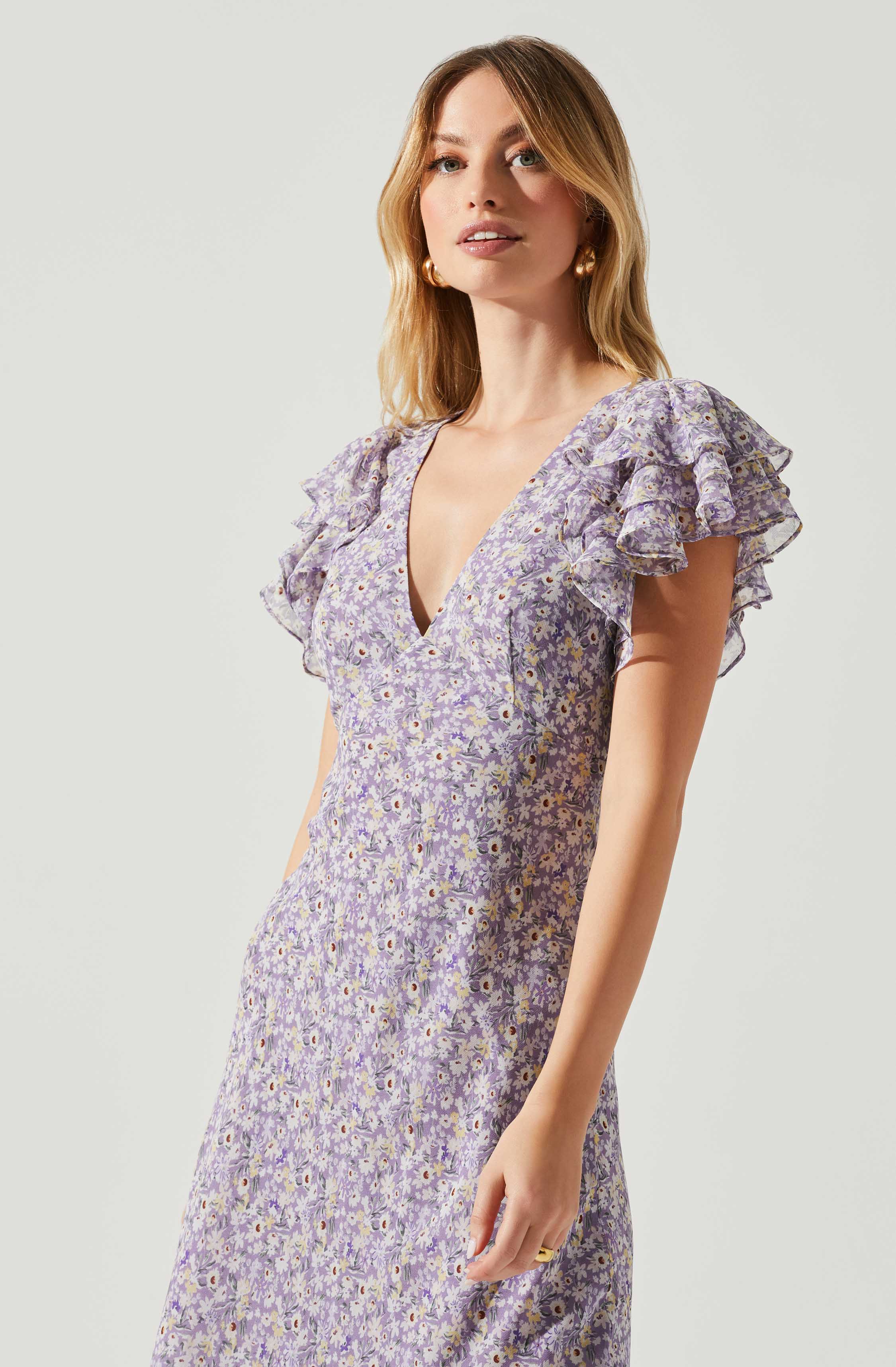 Celestine Floral Ruffle Midi Dress-Aljck