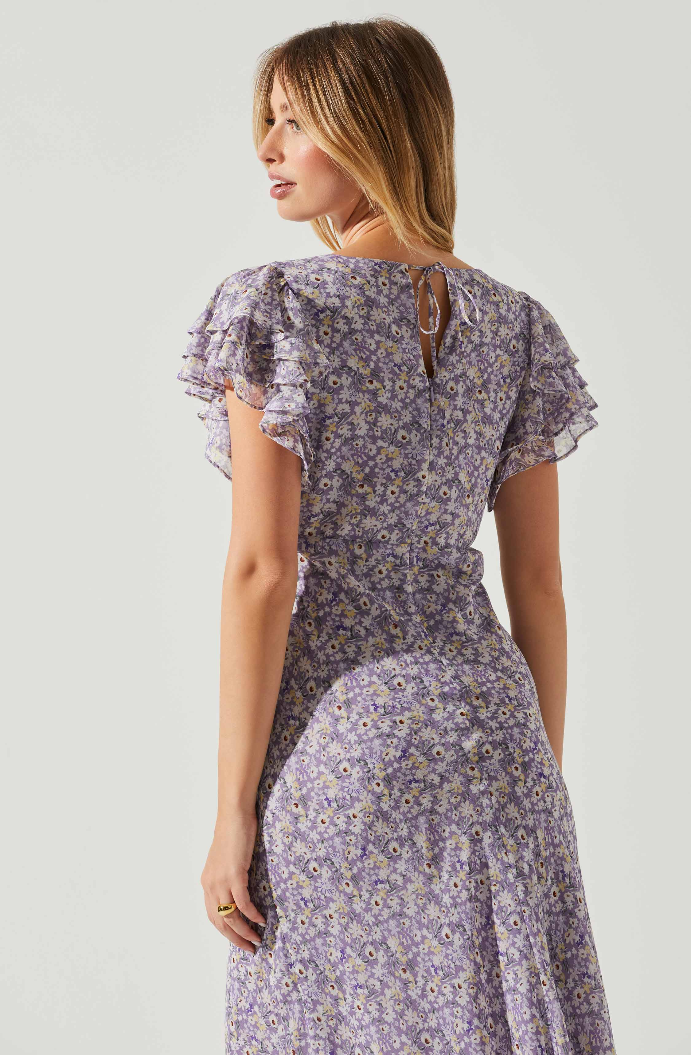 Celestine Floral Ruffle Midi Dress-Aljck