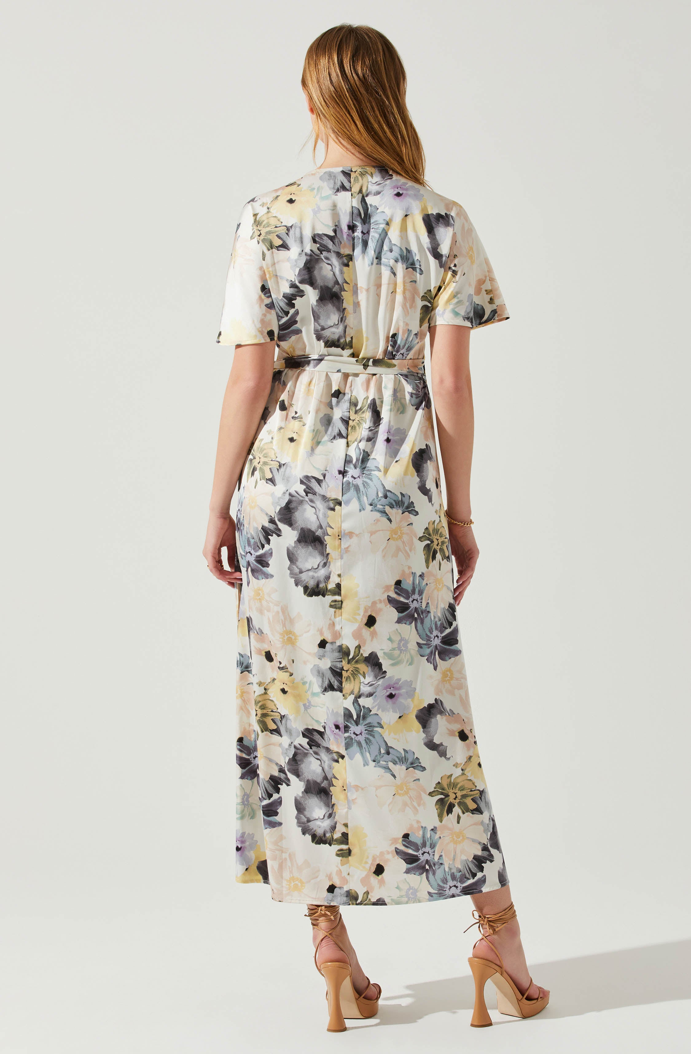 Floral Short Sleeve Wrap Front Maxi Dress-Aljck