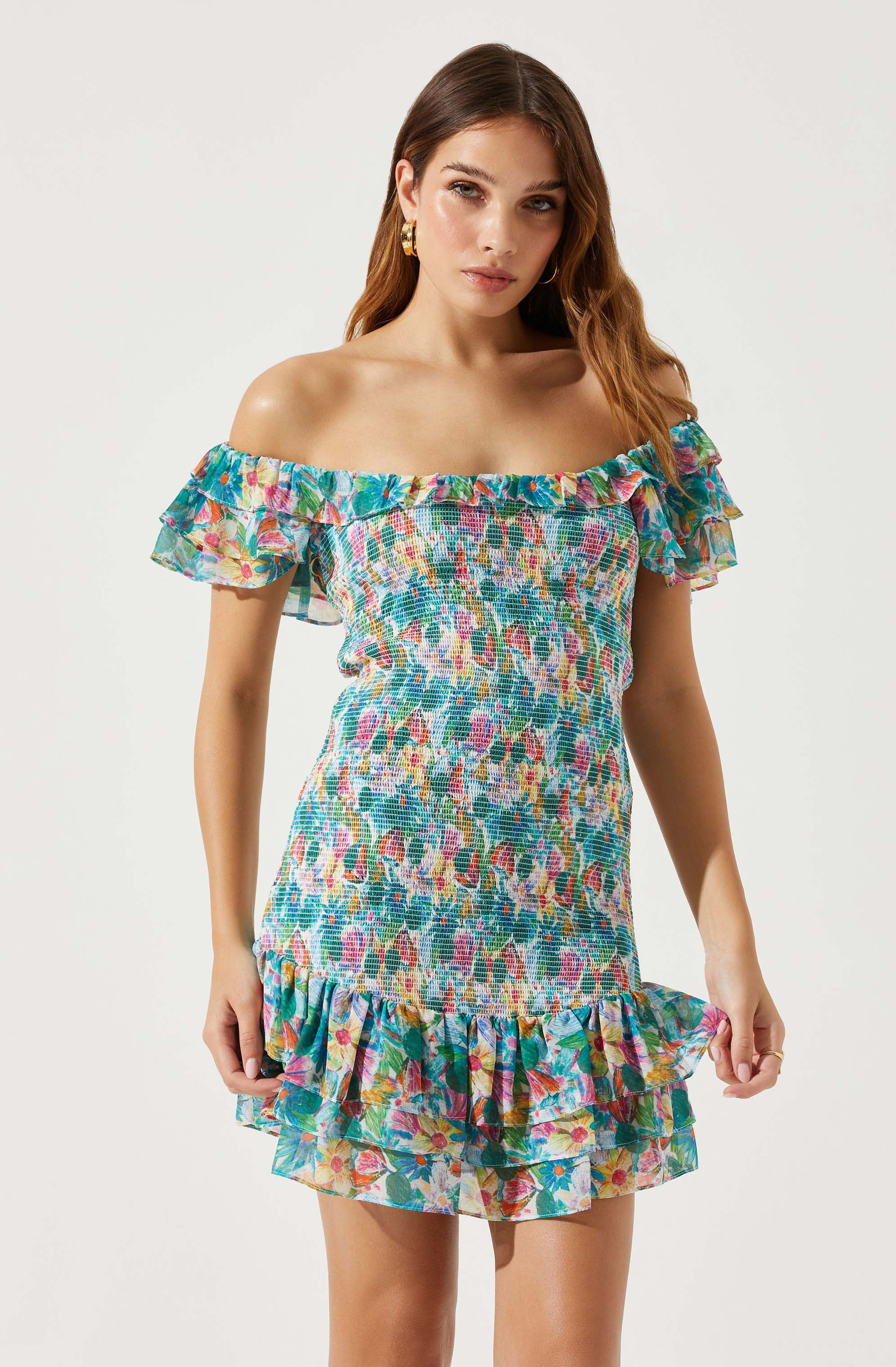 Flutter Sleeve Smocked Mini Dress-Aljck