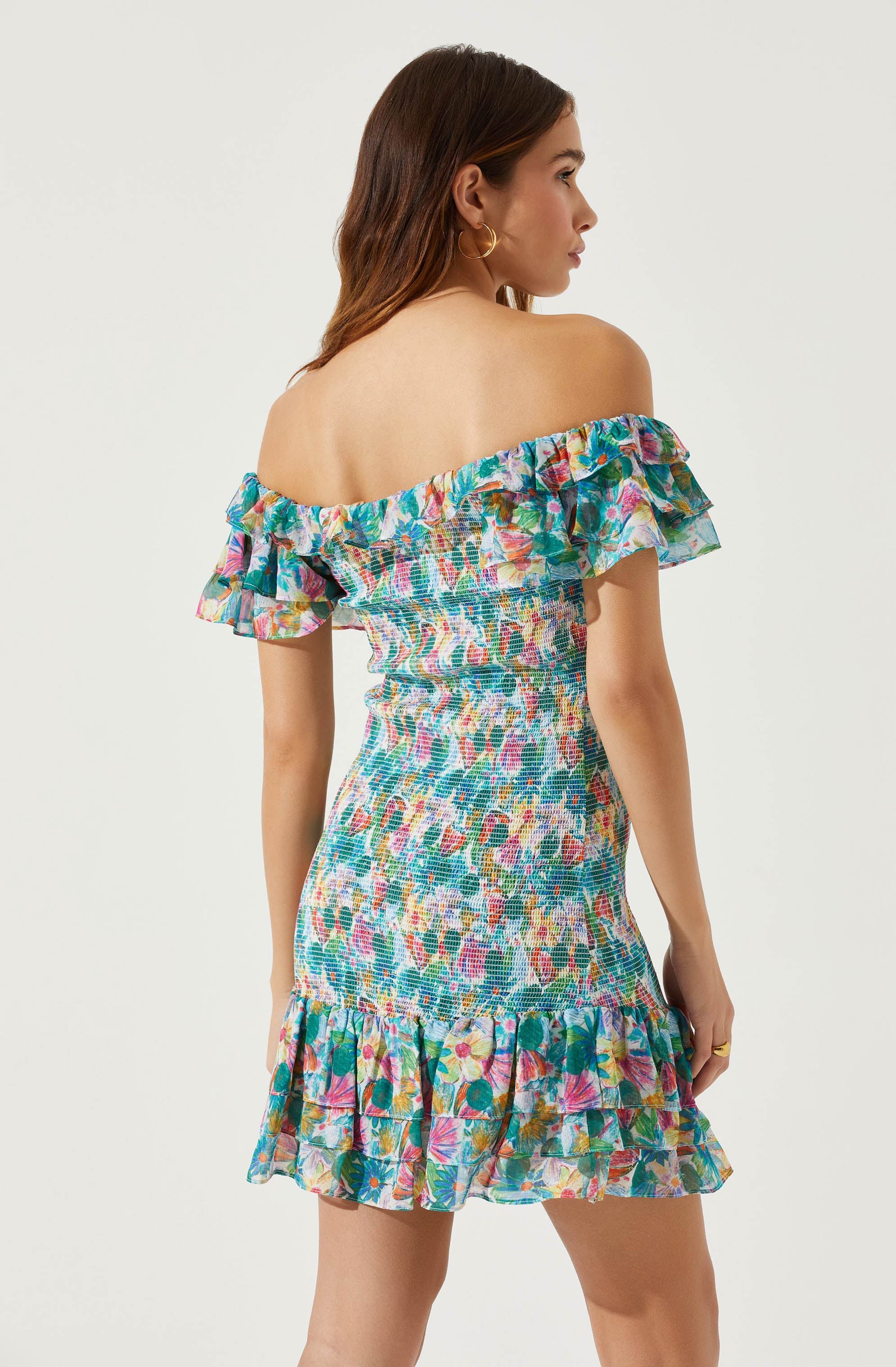 Flutter Sleeve Smocked Mini Dress-Aljck