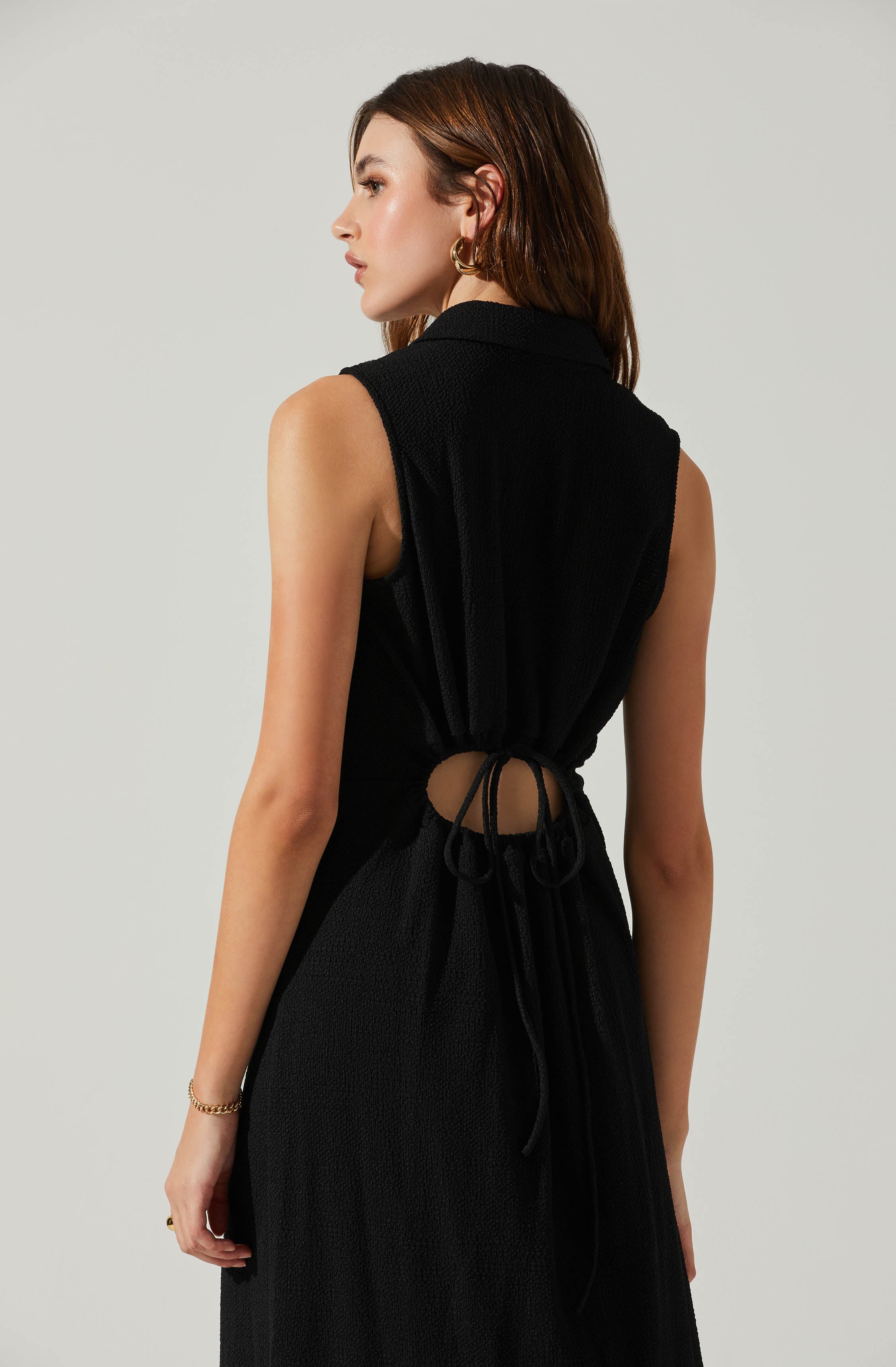 Back Cutout Sleeveless Midi Dress-Aljck